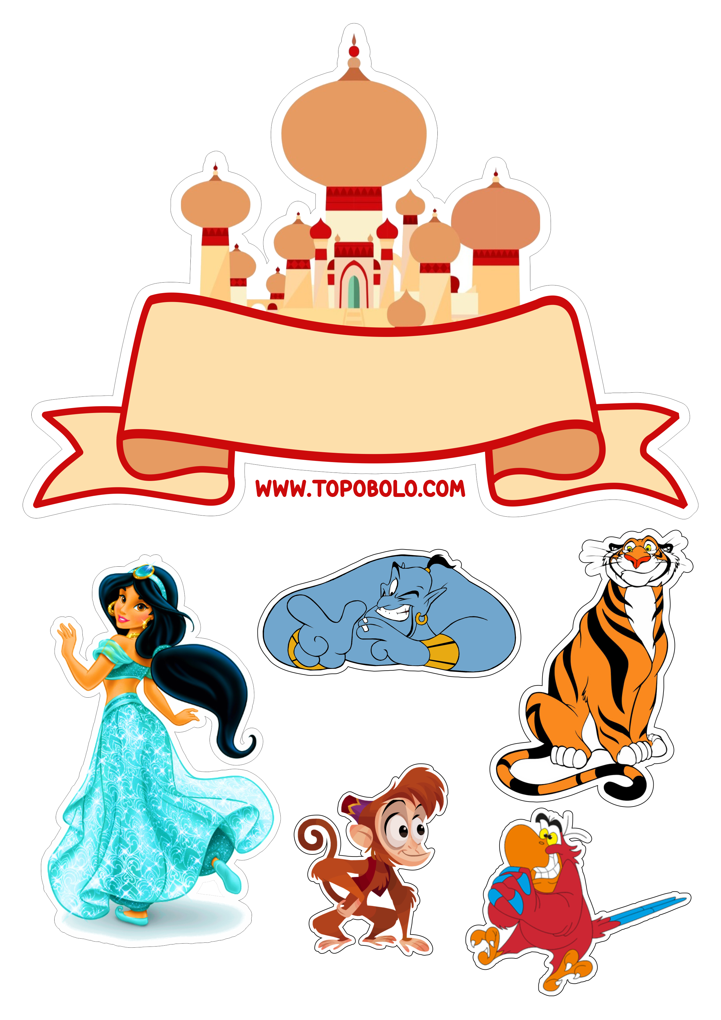 Topo de bolo para imprimir princesa Jasmine personagens Disney png