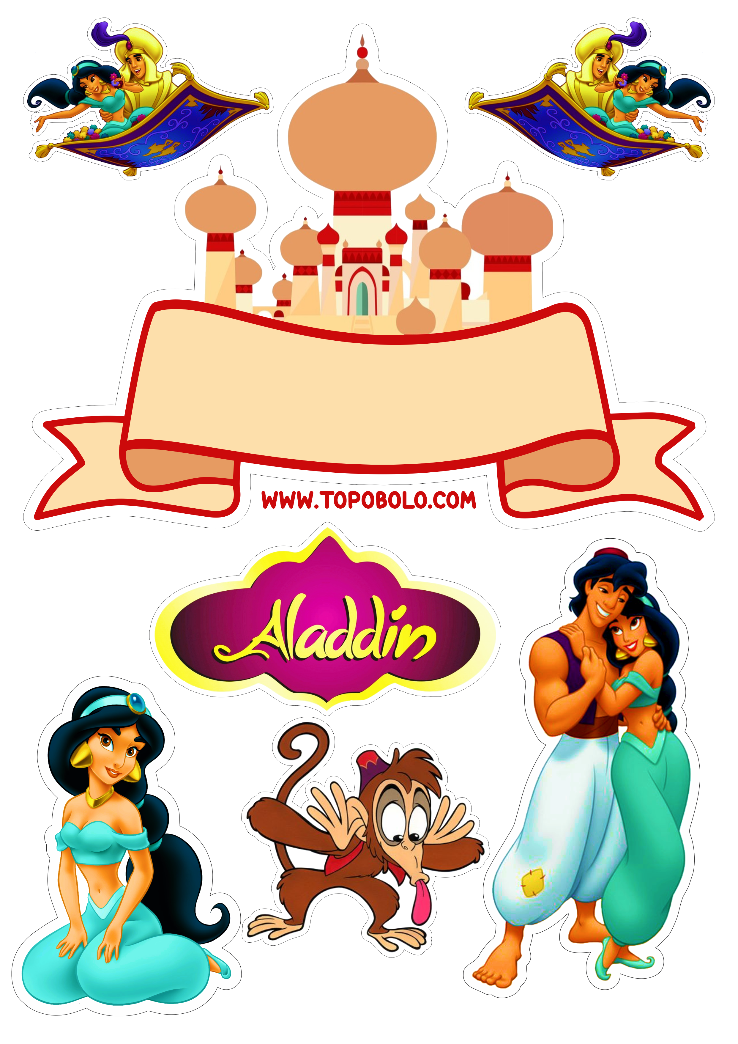 Aladdin e princesa Jasmine Disney topo de bolo festa de aniversário png