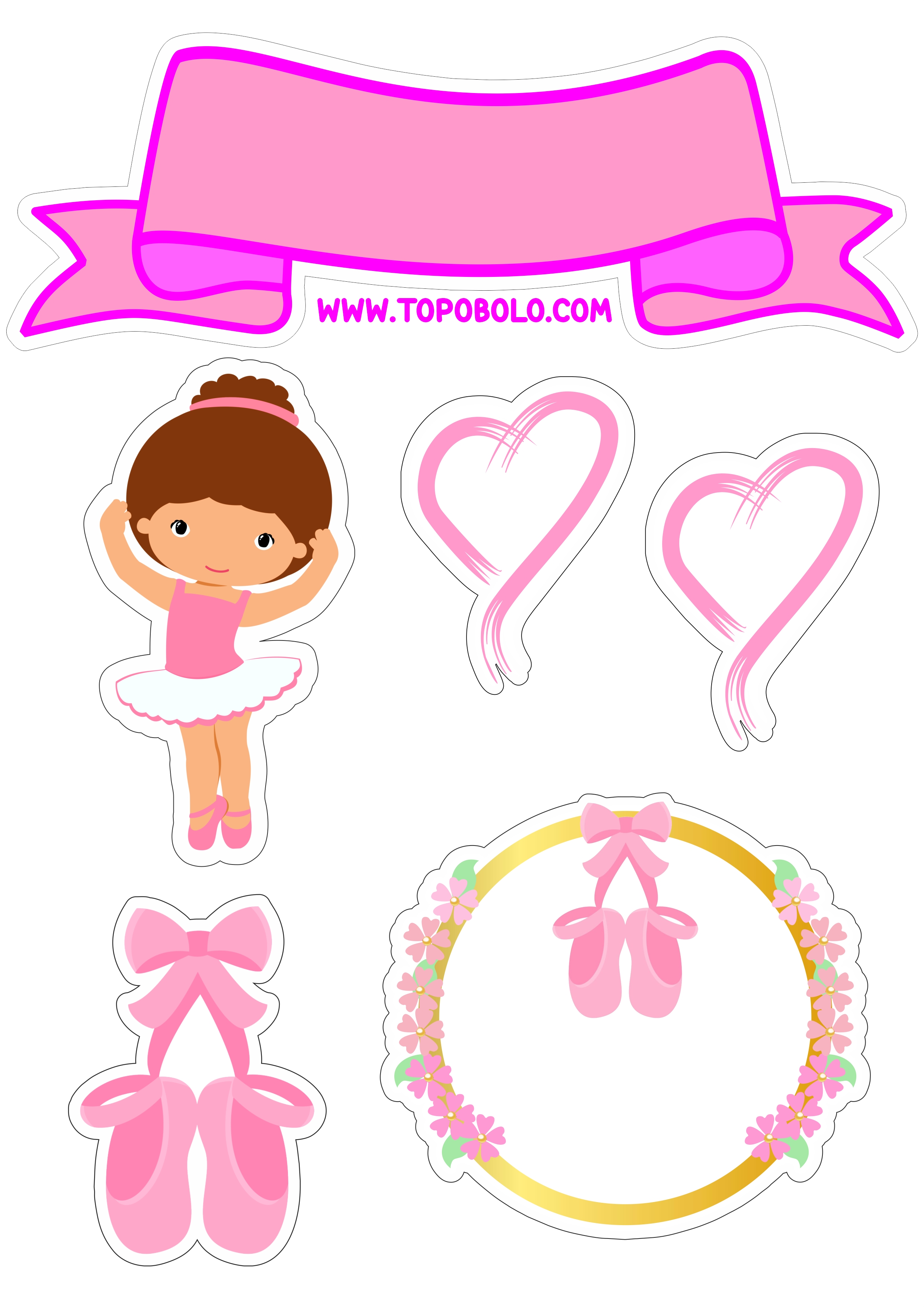 Bailarina rosa topo de bolo para imprimir aniversário de menina artesanato personalizado png