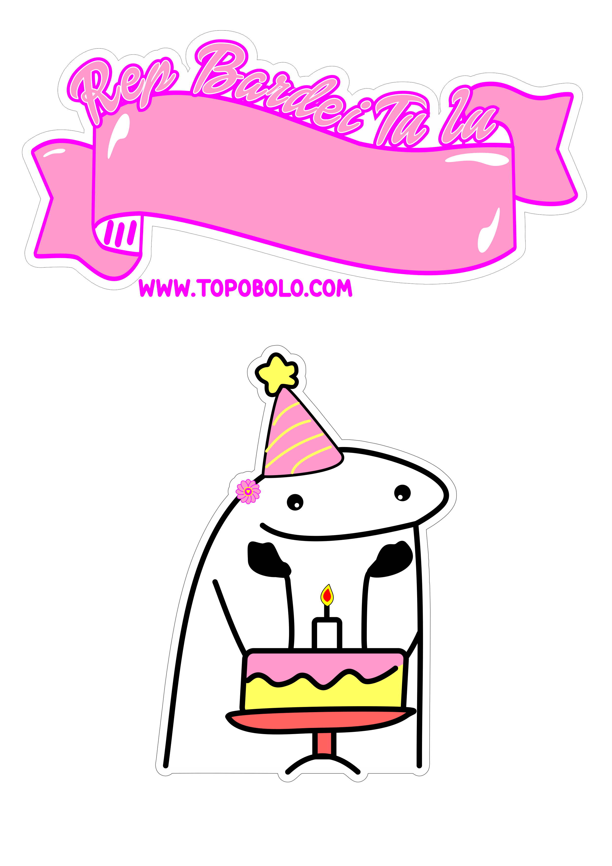 Topo de bolo para imprimir flork of cows rosa figurinha engraçada png