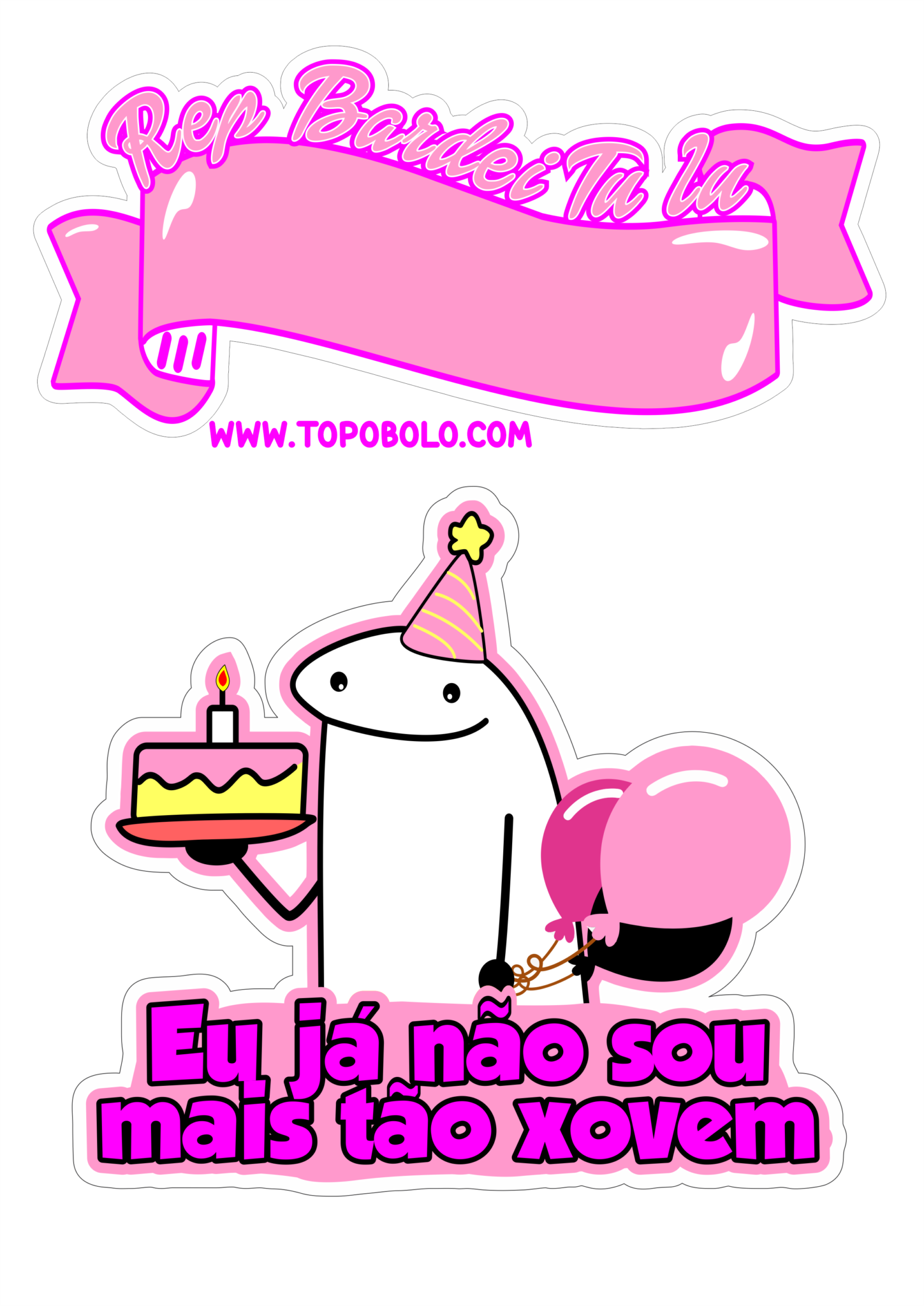 Flork of cows topo de bolo para imprimir rosa já não sou mais tão jovem png