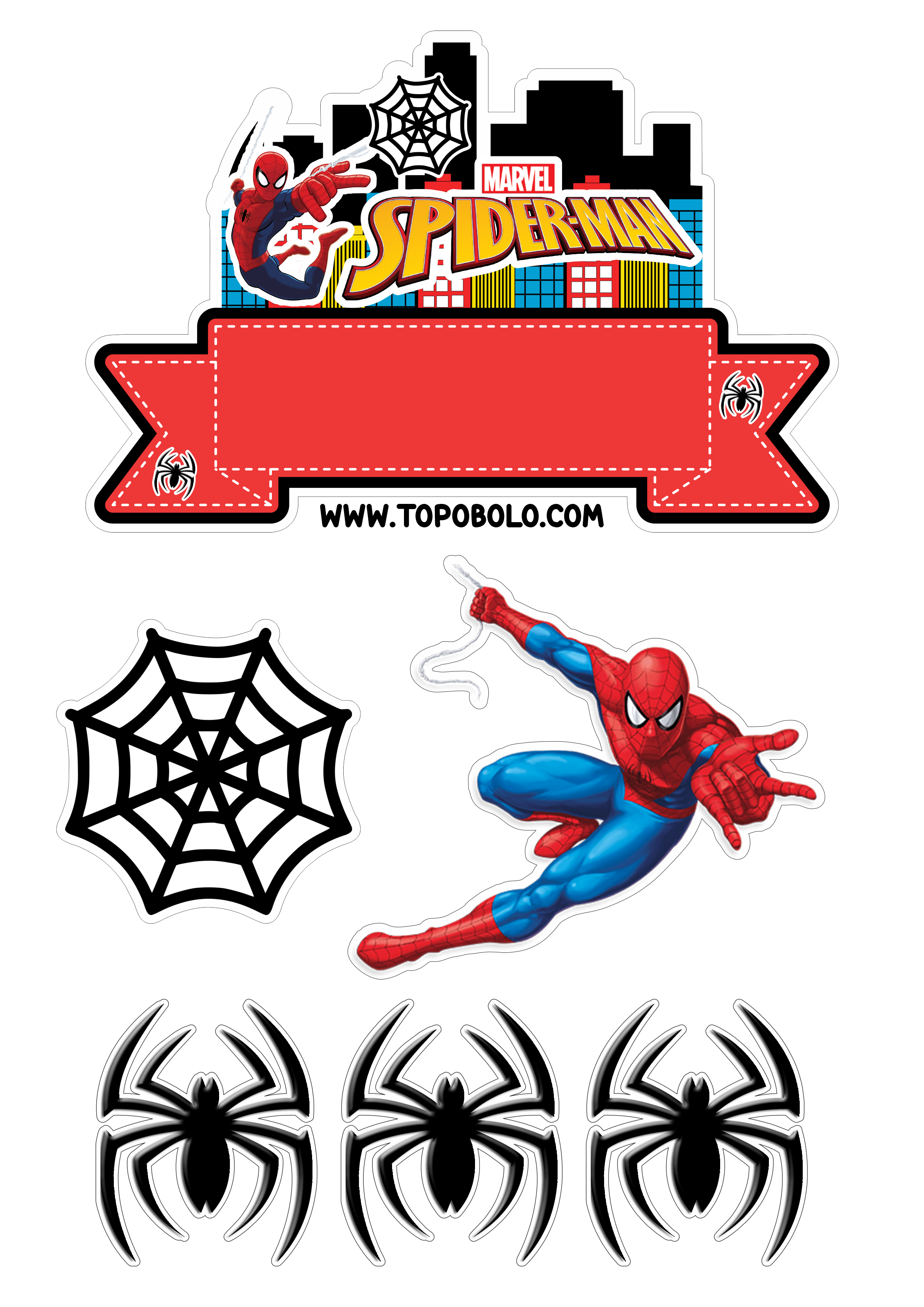 Topo de bolo para imprimir Homem-Aranha aniversário infantil Spider-Man png