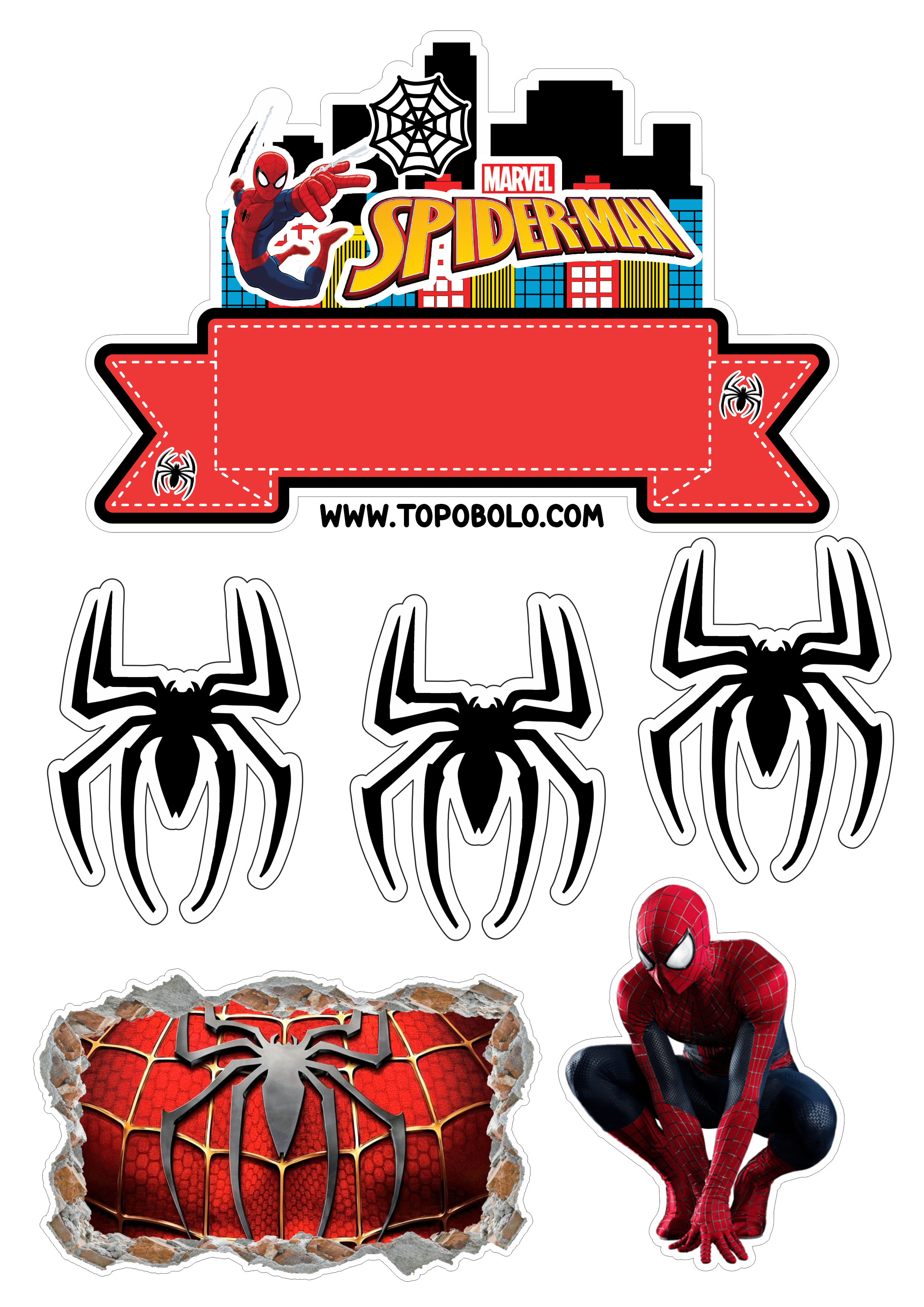 Topo de bolo para imprimir Homem-Aranha aniversário infantil Spider-Man renda extra com papelaria png