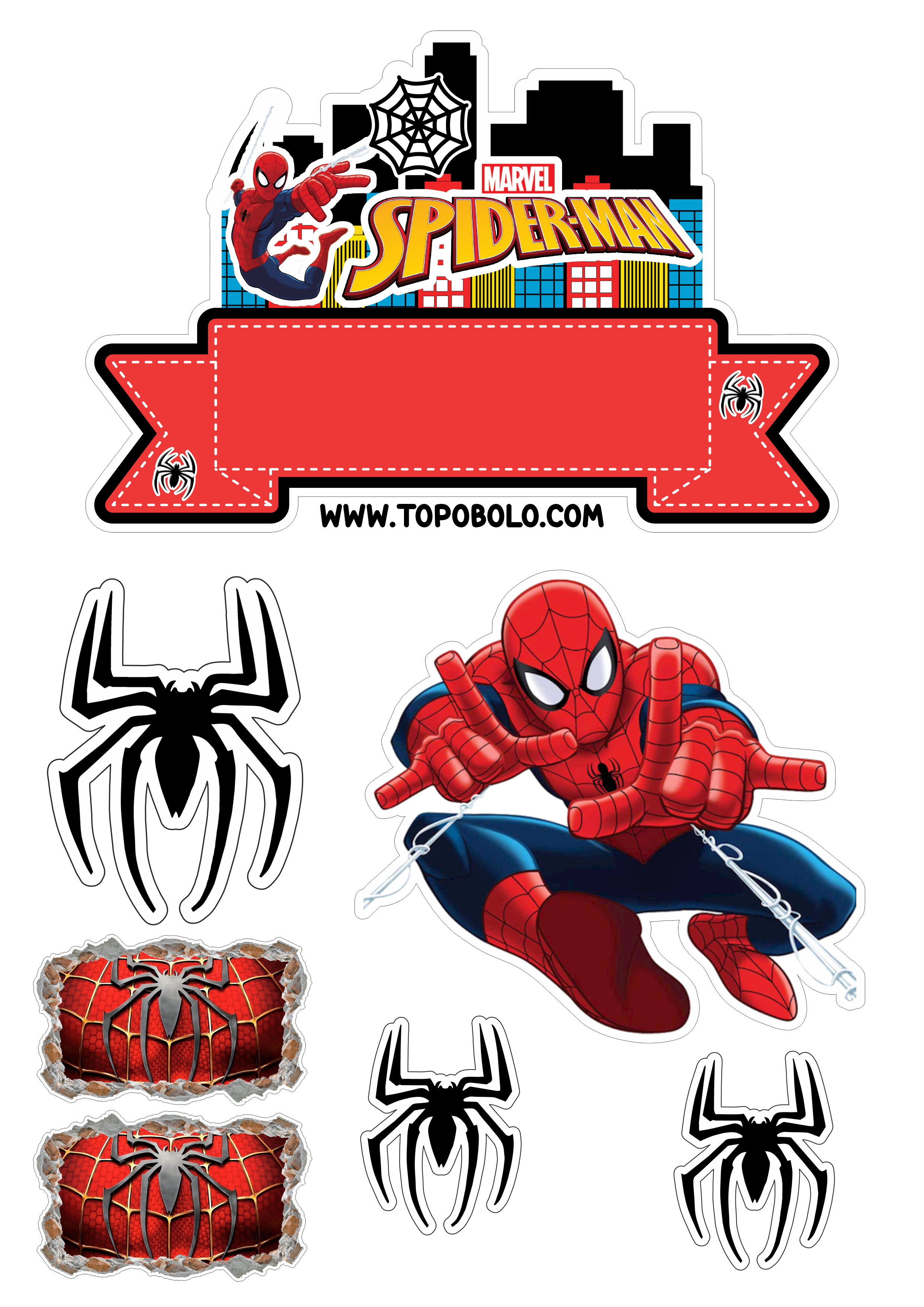 Topo de bolo para imprimir Homem-Aranha aniversário infantil Spider-Man renda extra com personalizados png