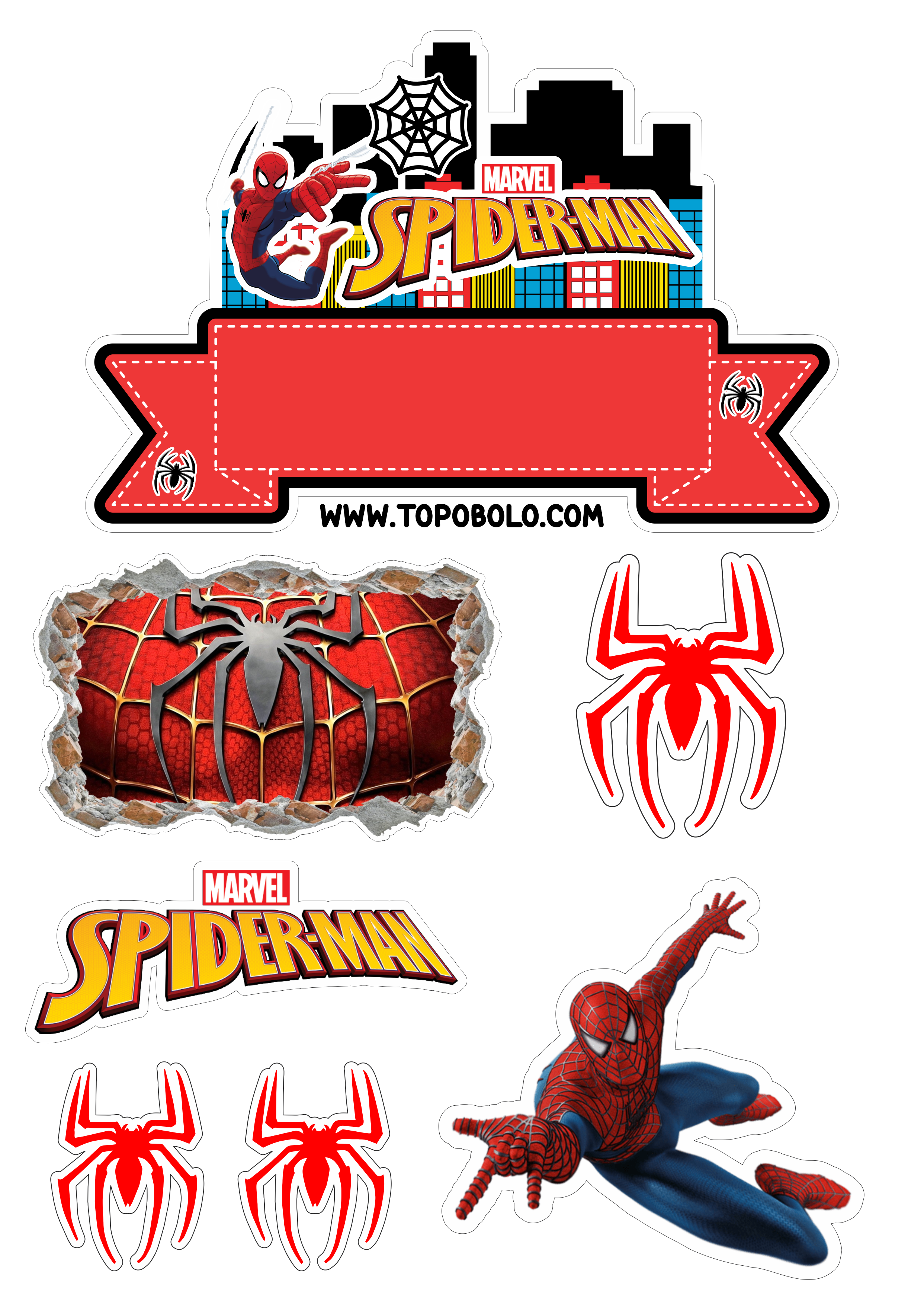Topo de bolo para imprimir Homem-Aranha aniversário infantil Spider-Man renda extra com personalizados Super-herói png