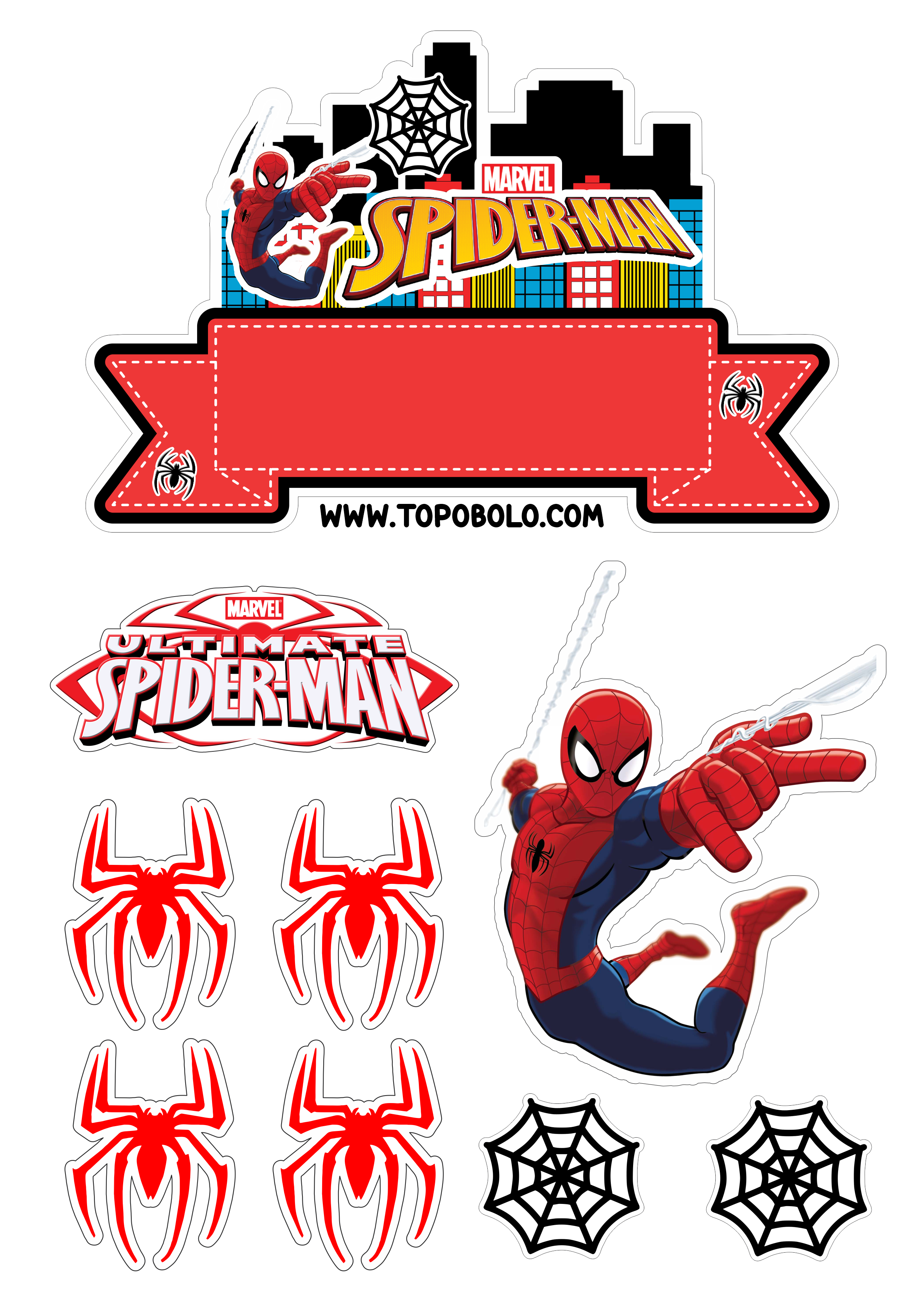 Topo de bolo para imprimir Homem-Aranha aniversário infantil Spider-Man renda extra com personalizados Super-herói Marvel png
