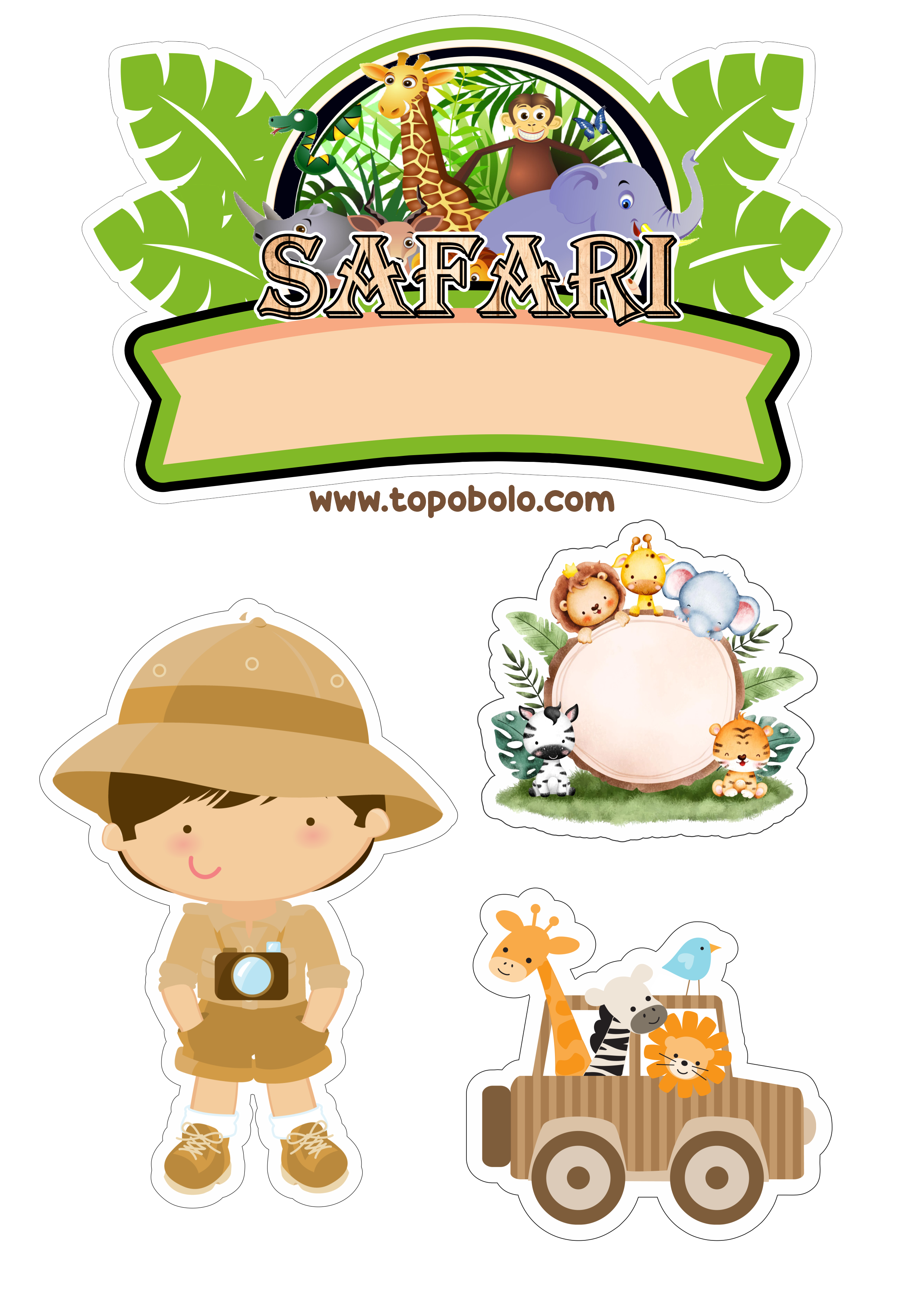 Topo de bolo para imprimir Safari de animais png
