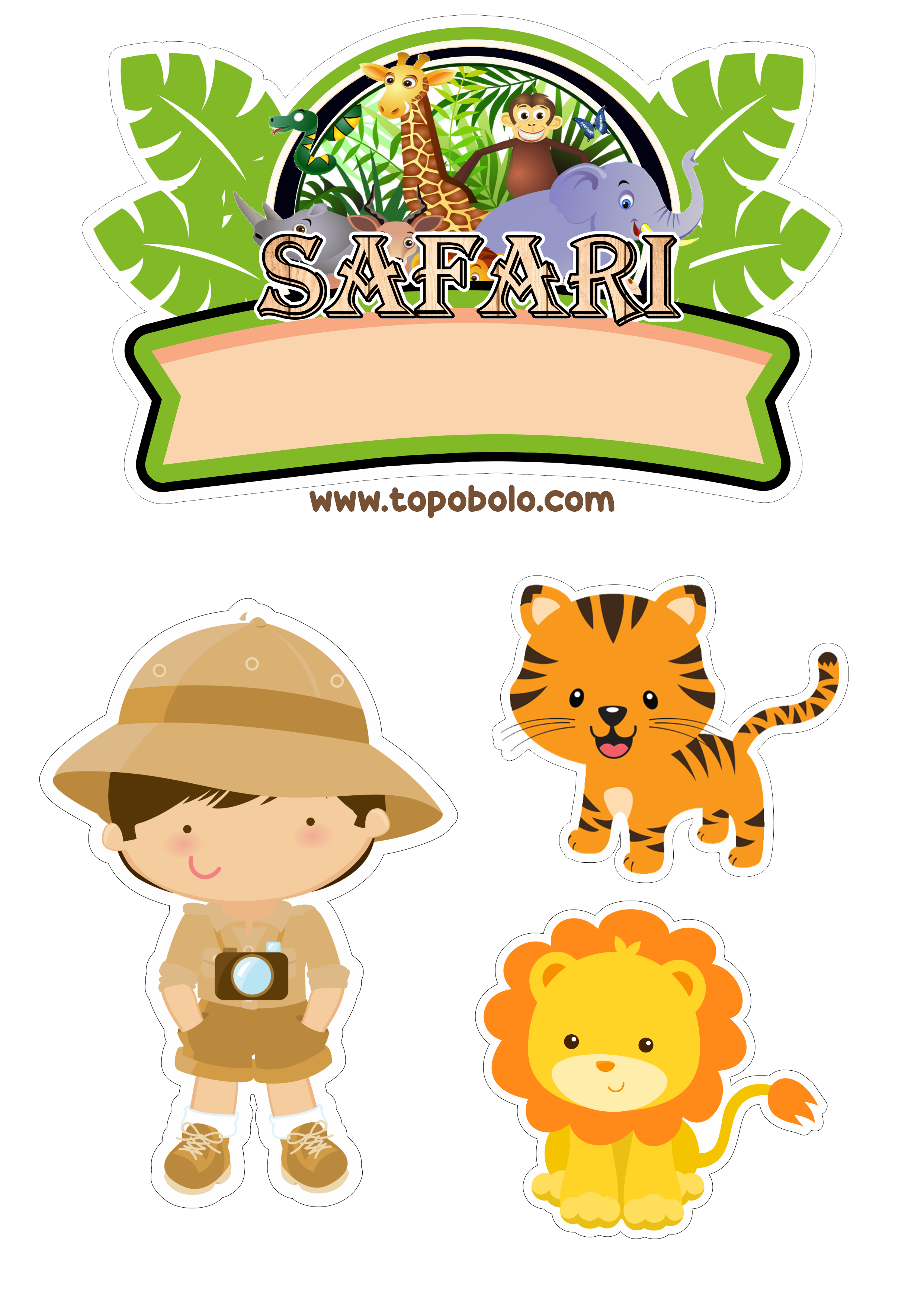 Topo de bolo para imprimir Safari de animais festa de aniversário png
