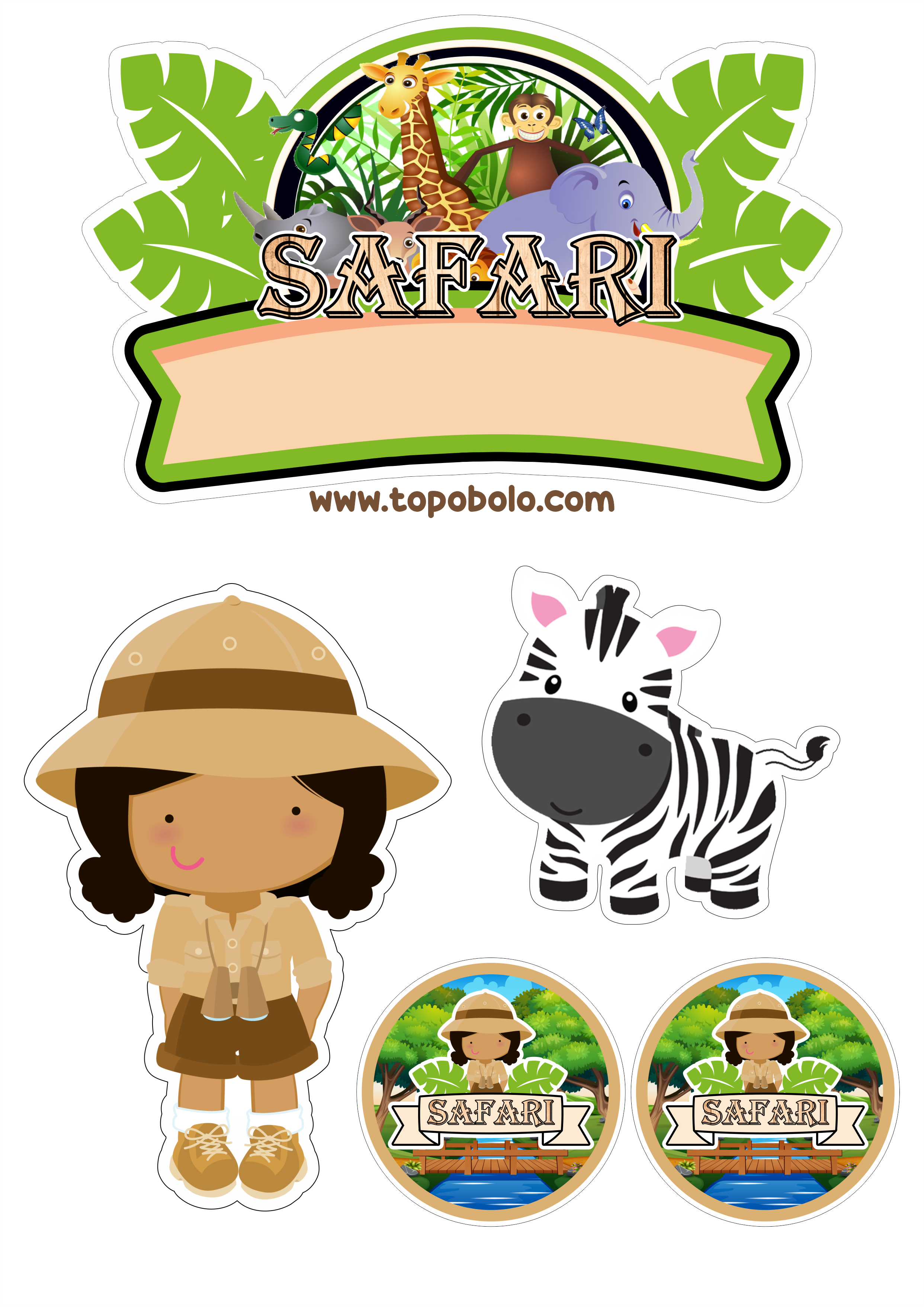 Topo de bolo para imprimir Safari de animais festa de aniversário infantil bichinhos artigos para festa zoológico png