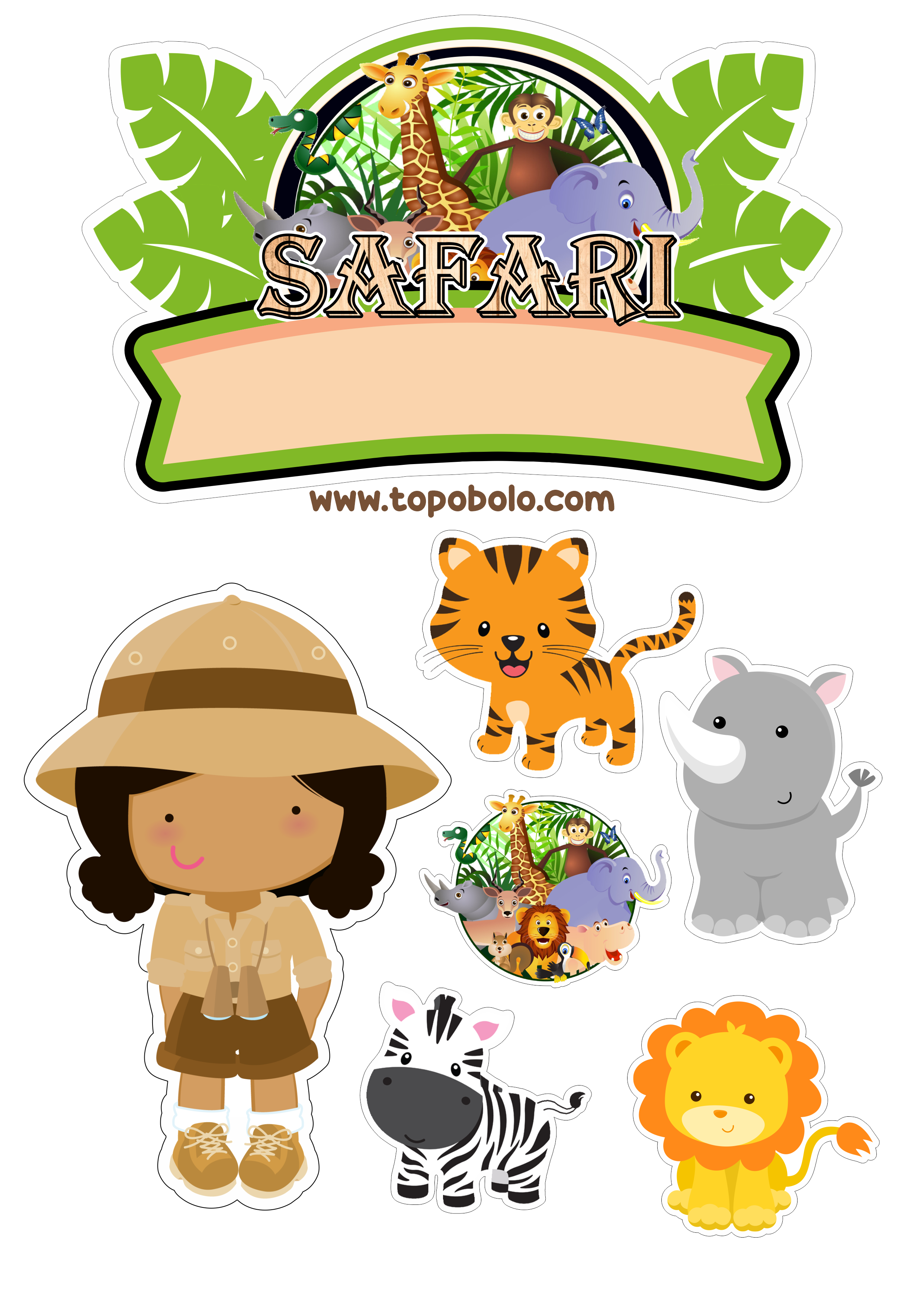 Topo de bolo para imprimir Safari de animais festa de aniversário infantil bichinhos artigos para festa zoológico para imprimir png