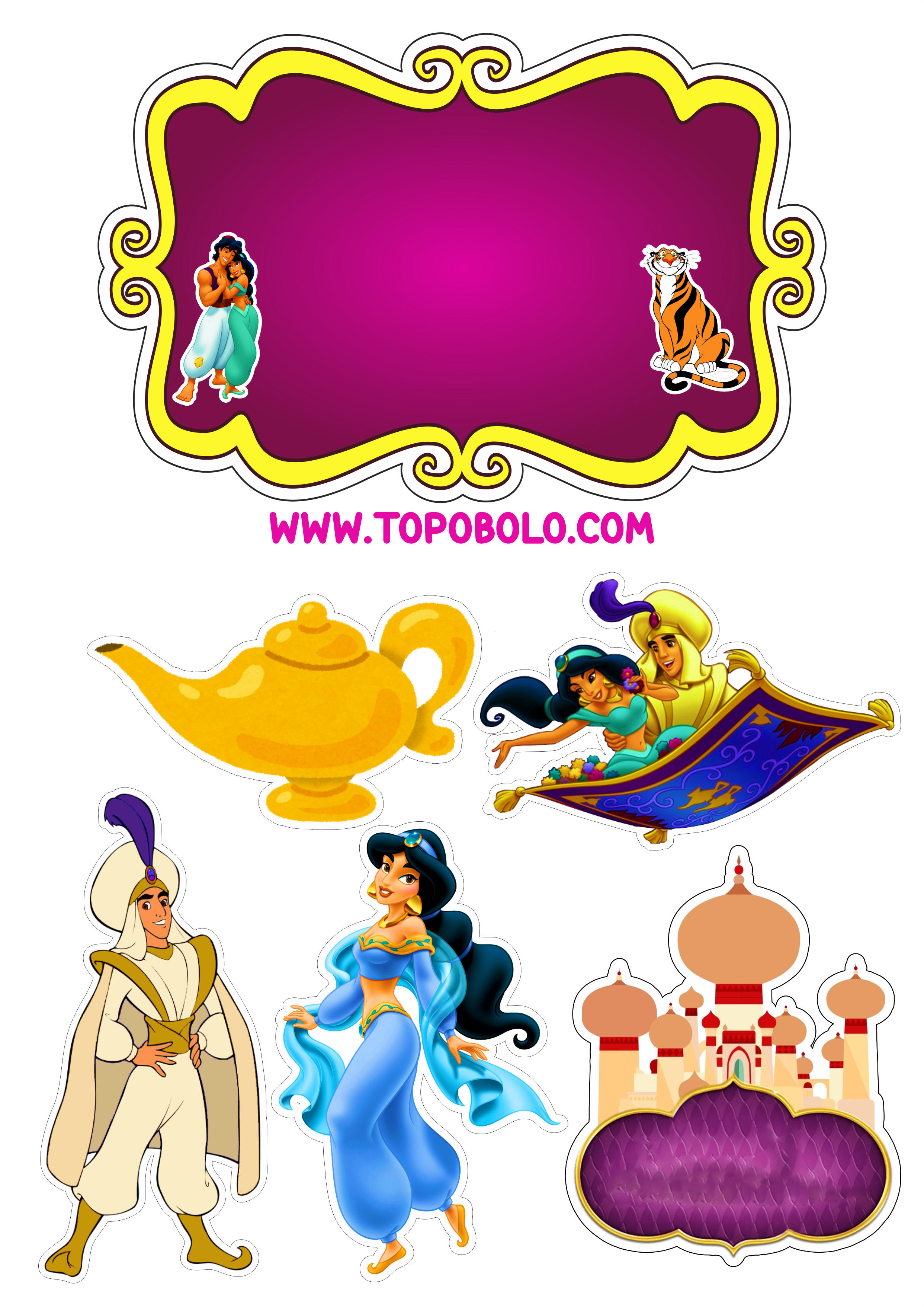 Aladdin e princesa Jasmine Disney topo de bolo grátis para imprimir png