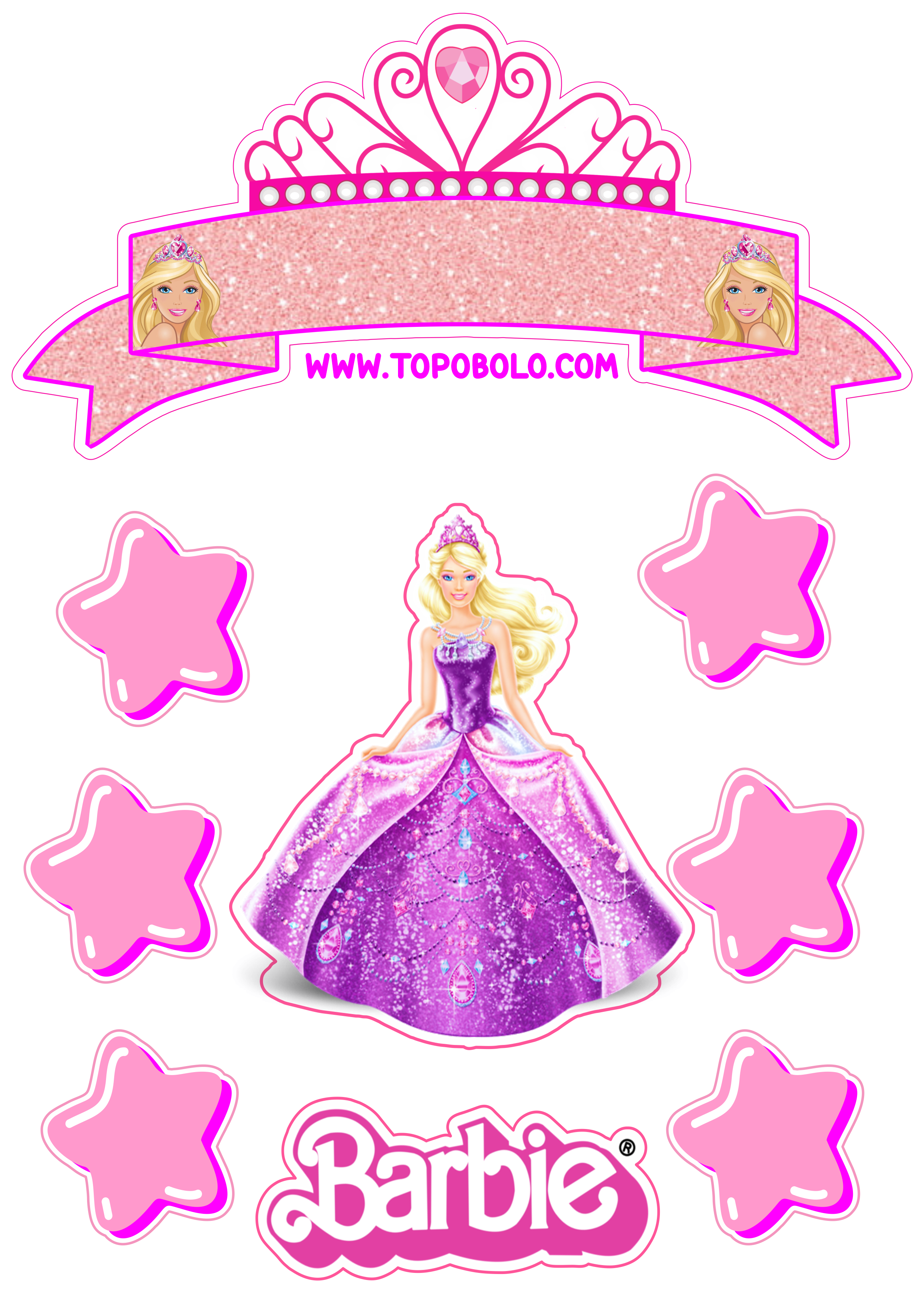 Topo de bolo para imprimir boneca Barbie festa de aniversário rosa png