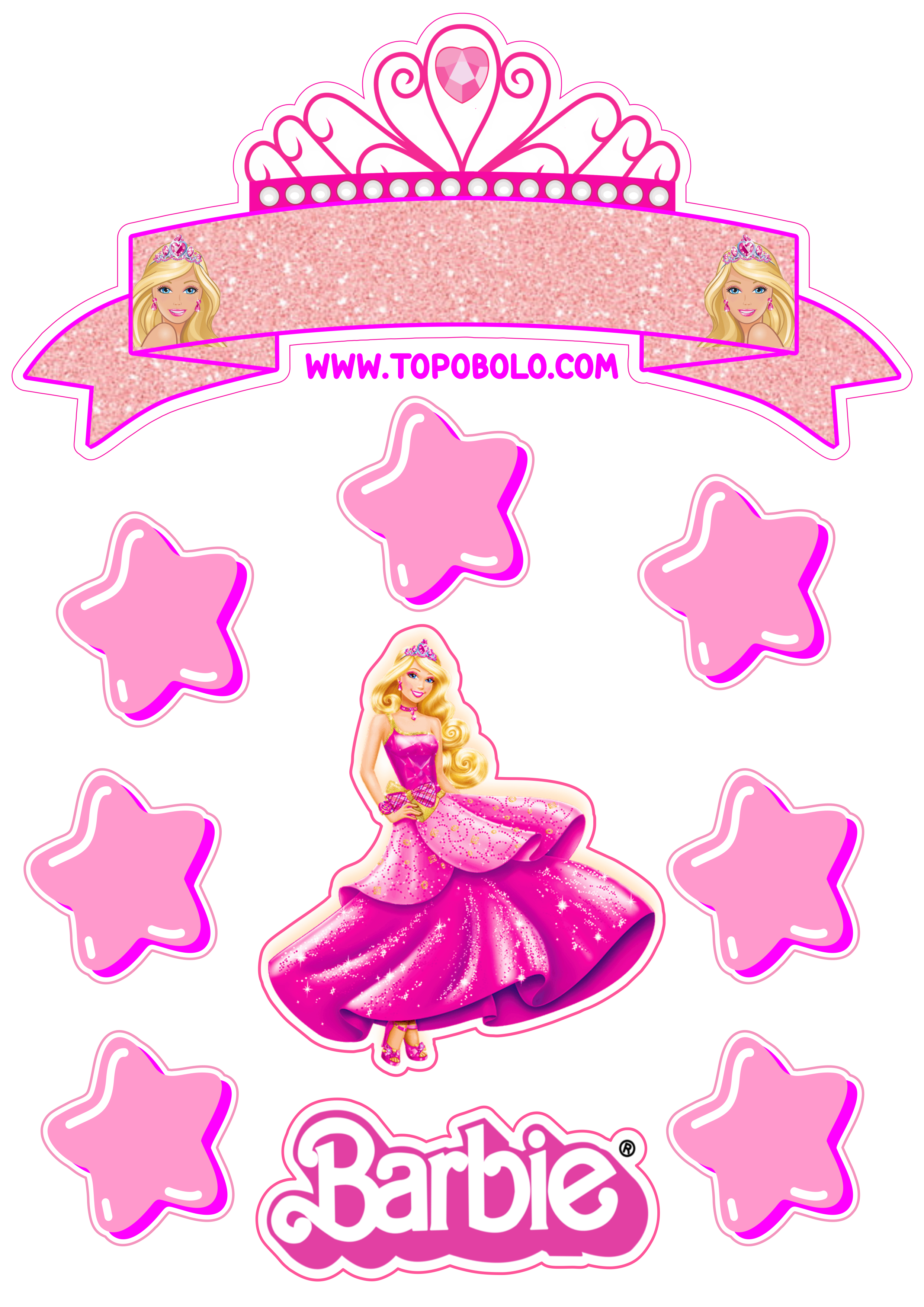 Topo de bolo para imprimir boneca Barbie festa de aniversário rosa menina png
