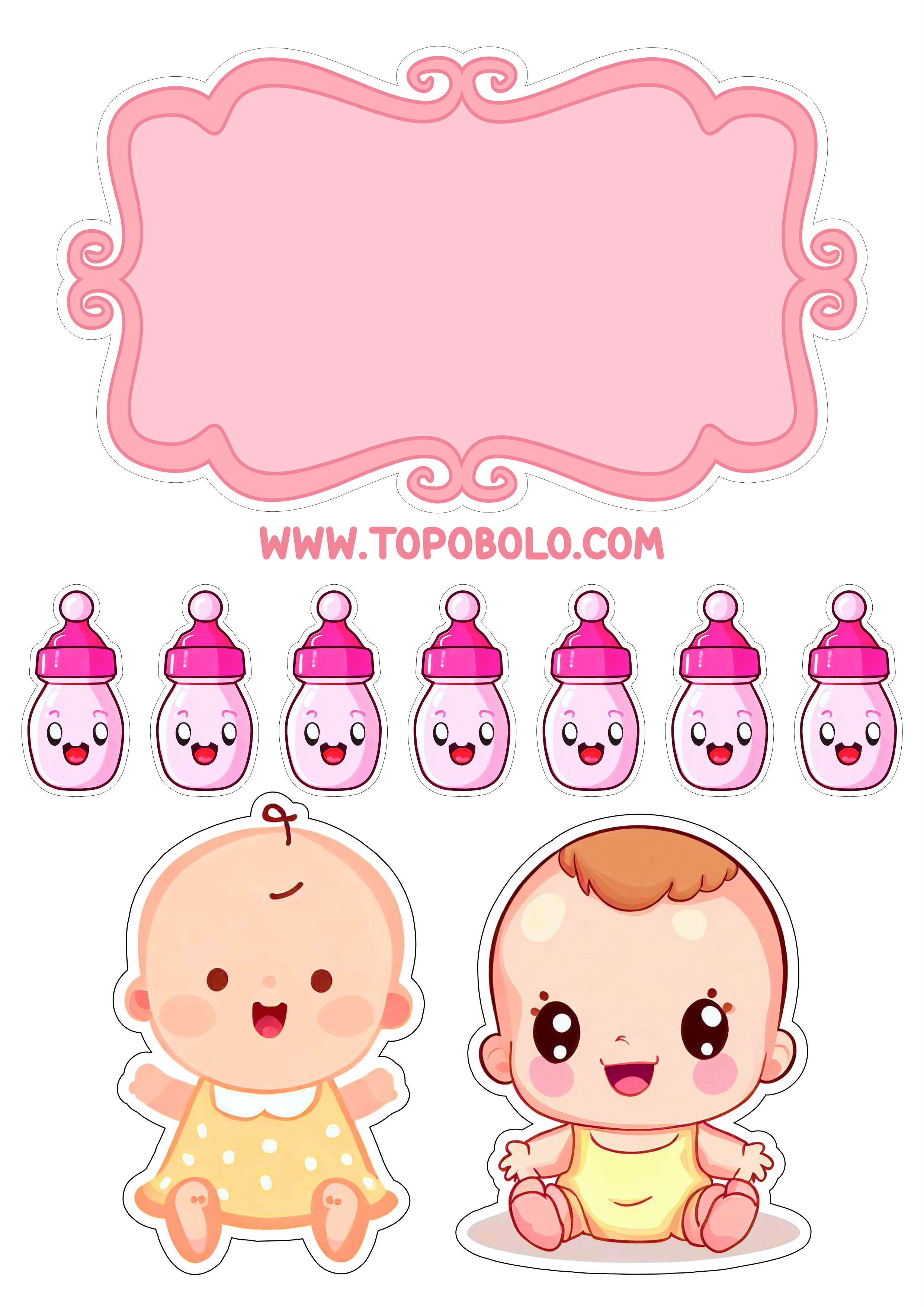 Mesversário menina topo de bolo para imprimir chá de bebê rosa artes gráficas mamadeiras png