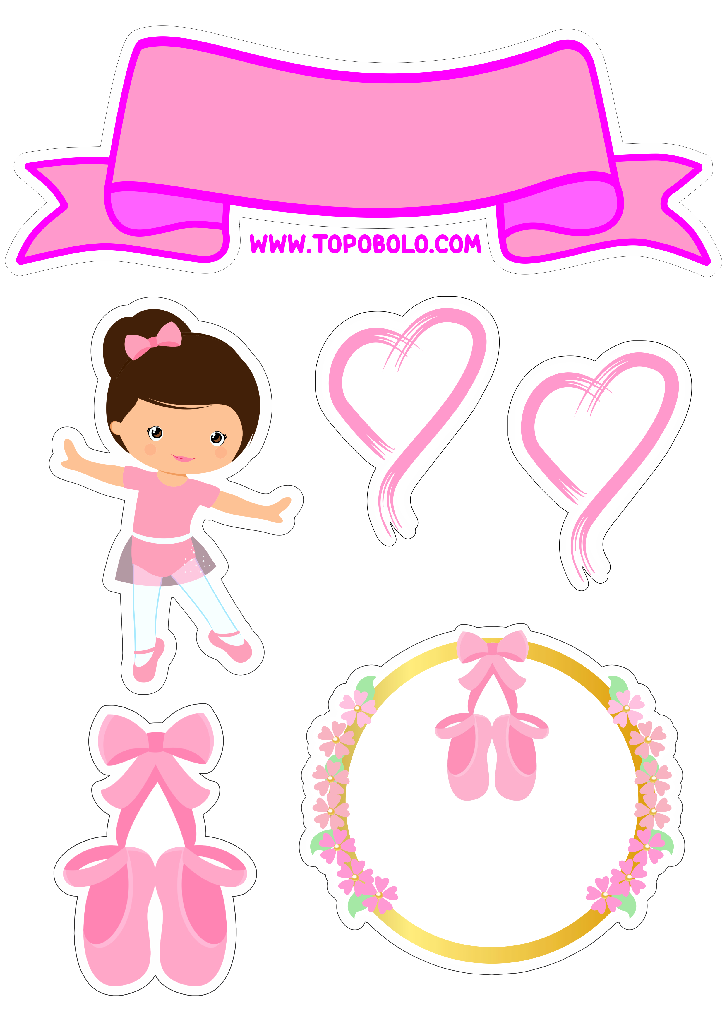 Bailarina rosa topo de bolo para imprimir aniversário de menina festa personalizada png