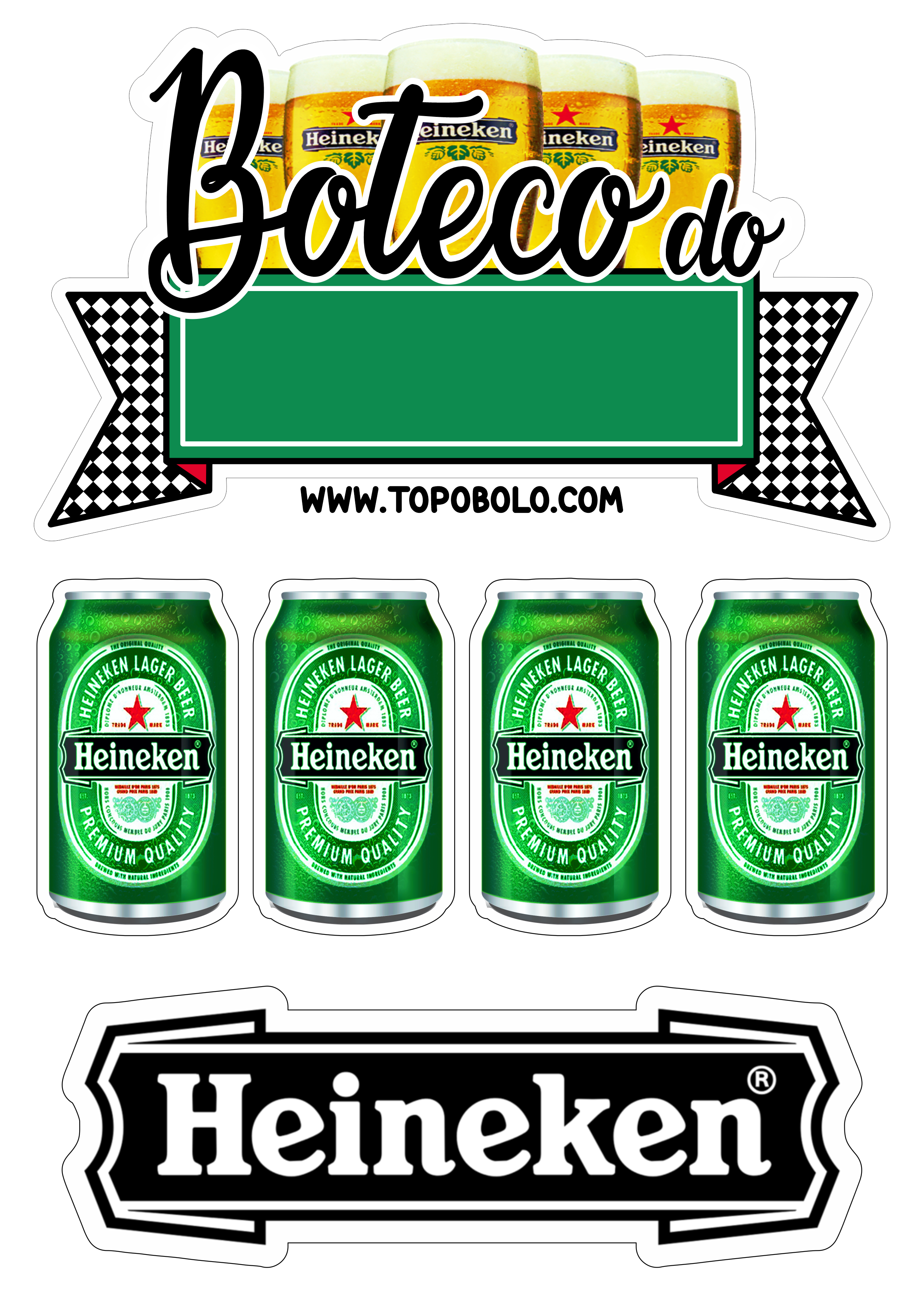Boteco Heineken decoração de festa para imprimir cerveja png