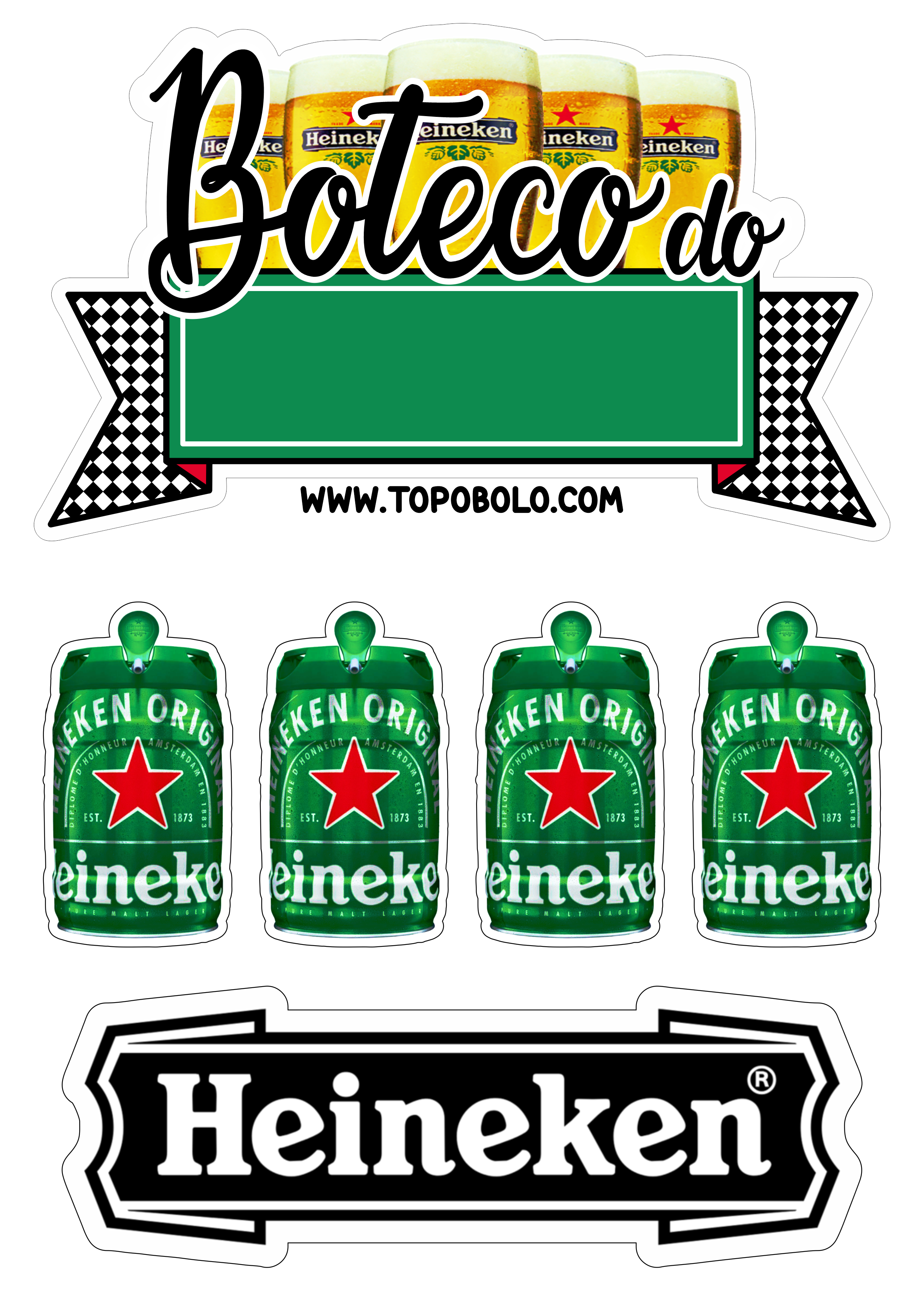Boteco Heineken aniversário cerveja papelaria personalizada png