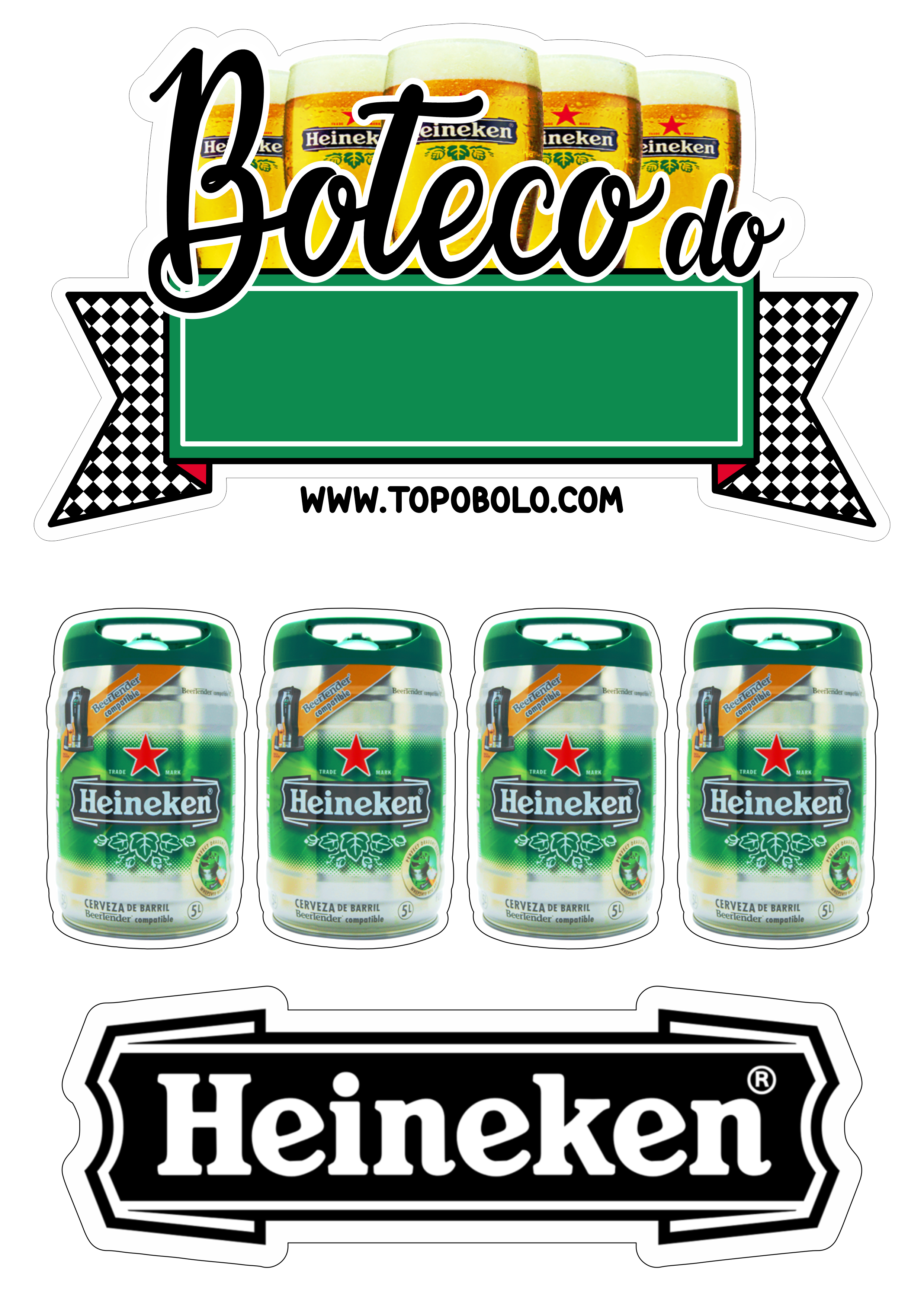Boteco Heineken aniversário cerveja papelaria personalizada pronto para imprimir png