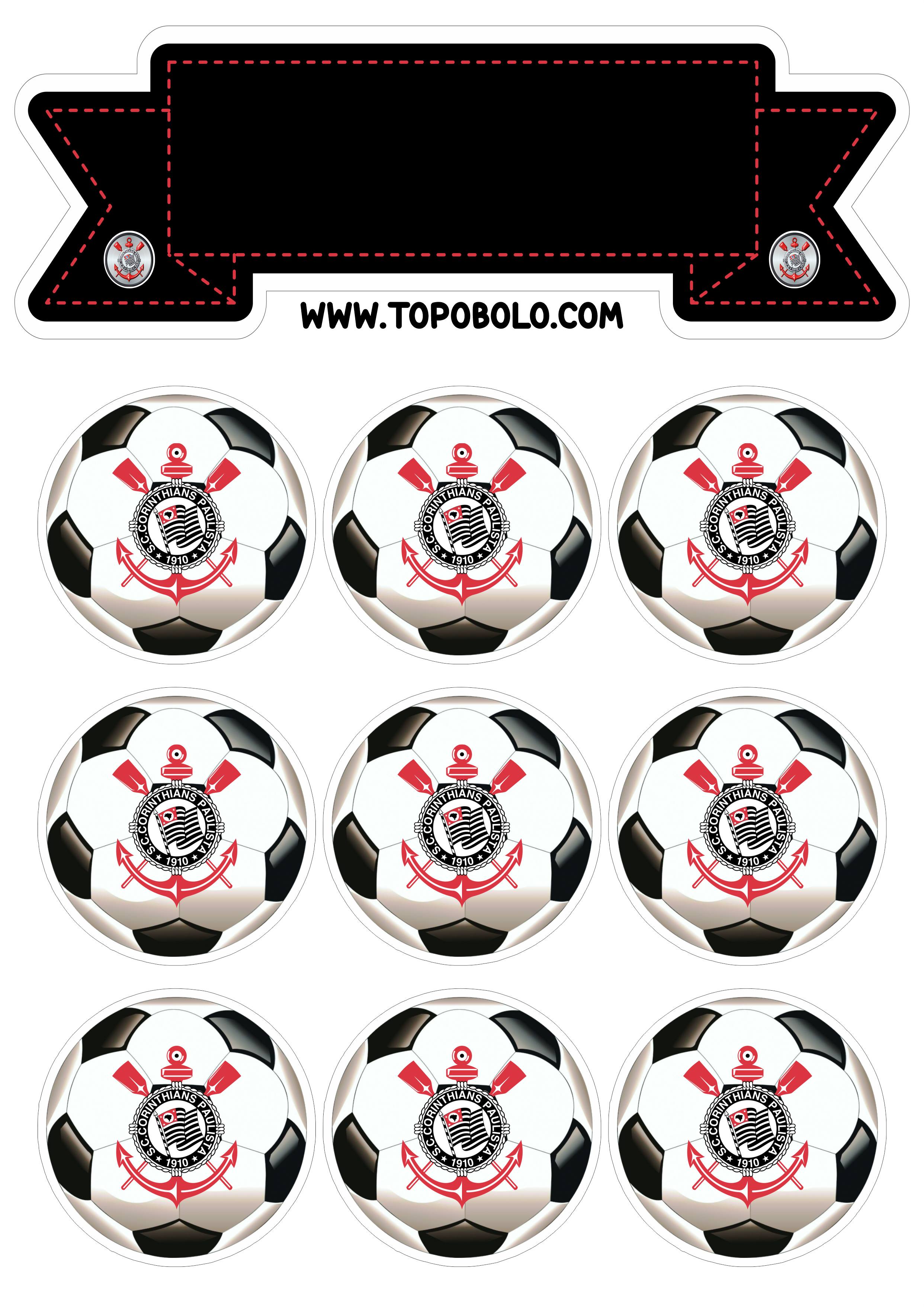 Corinthians Topo de bolo para imprimir timão futebol decoração de aniversário bolas de futebol  ng