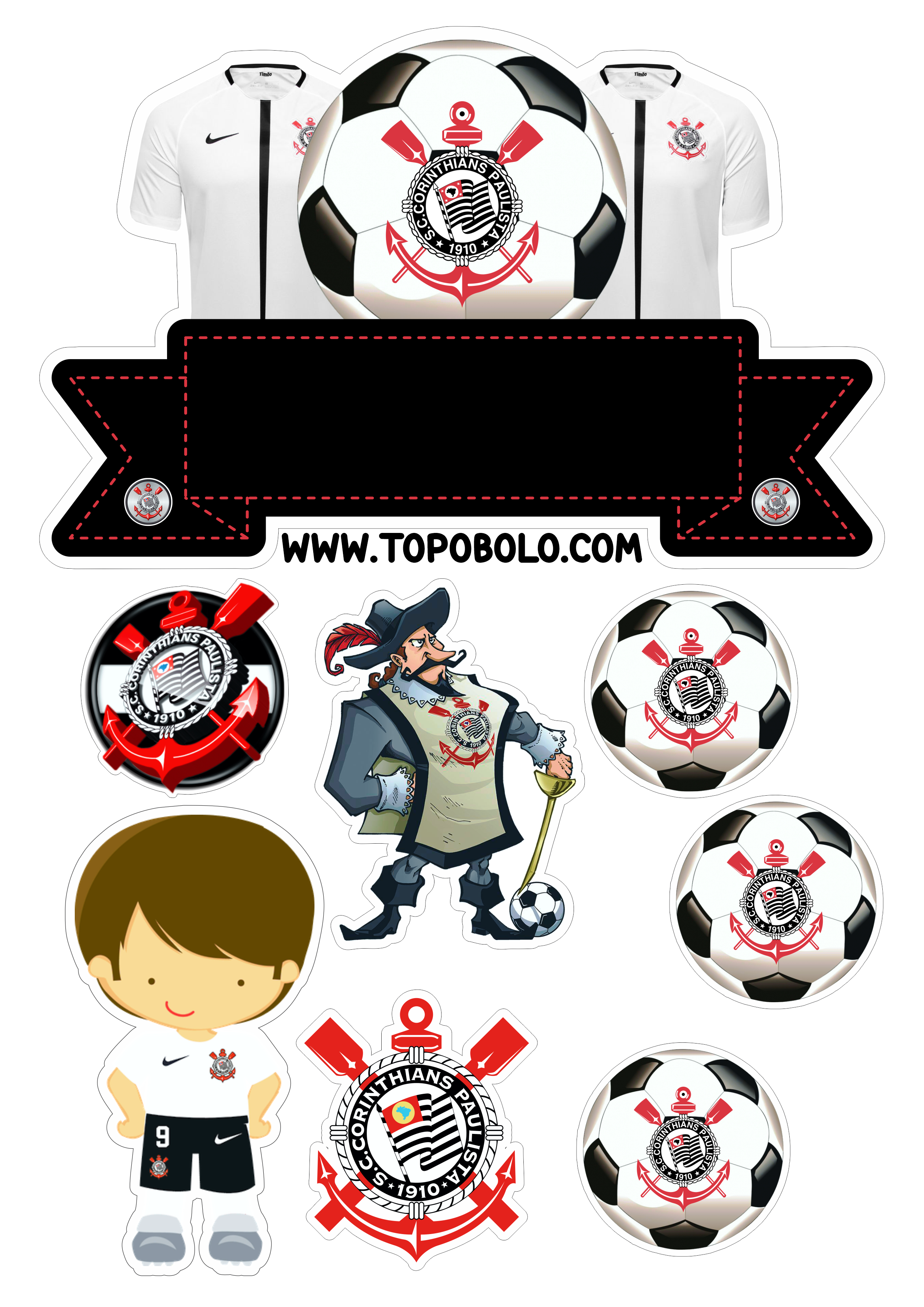 Corinthians Topo de bolo para imprimir timão futebol camiseta oficial símbolo aniversário infantil png