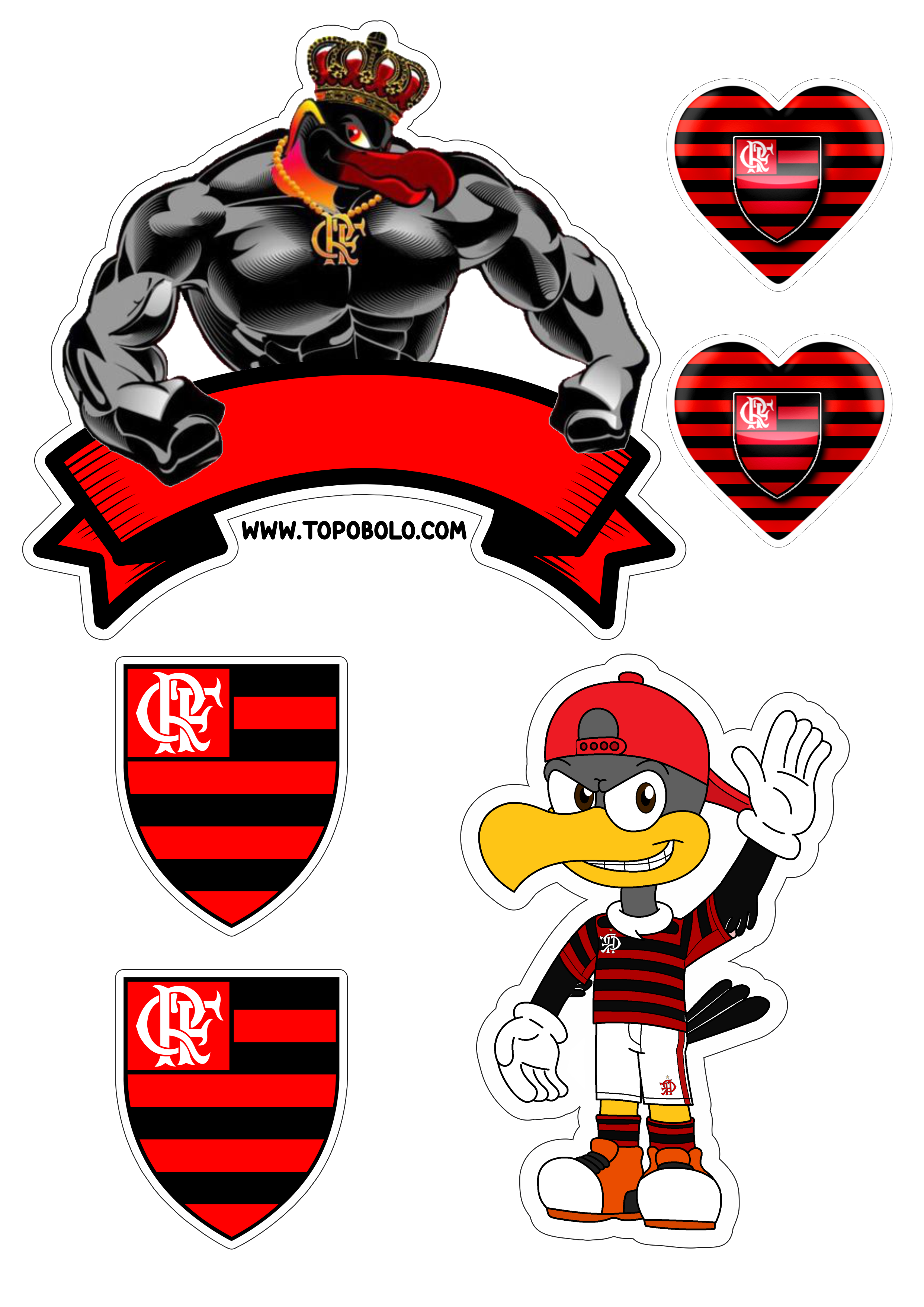 Flamengo futebol clube topo de bolo decoração de aniversário urubu mascote png