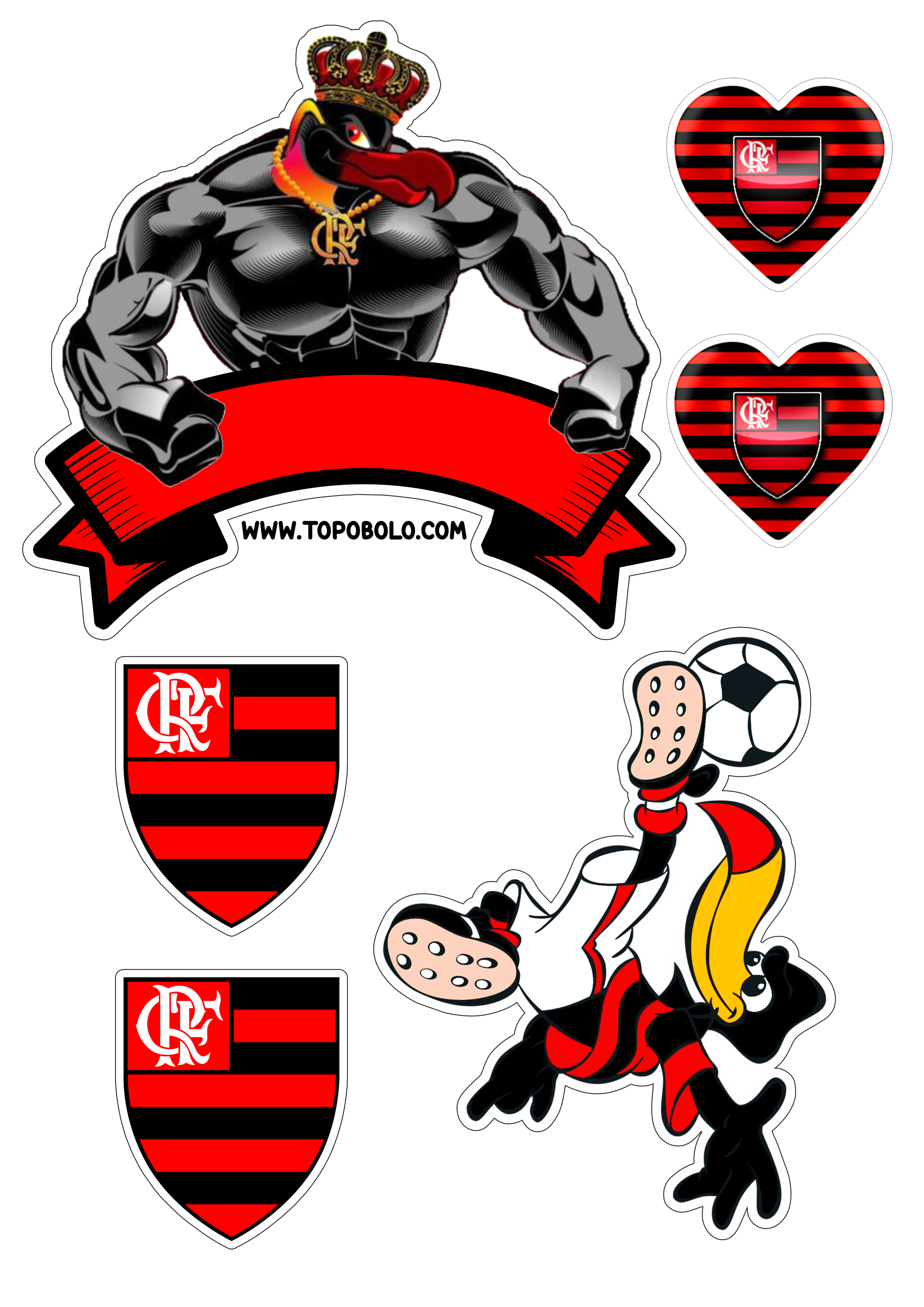 Flamengo futebol clube topo de bolo decoração de aniversário urubu mascote campeonato brasileiro png