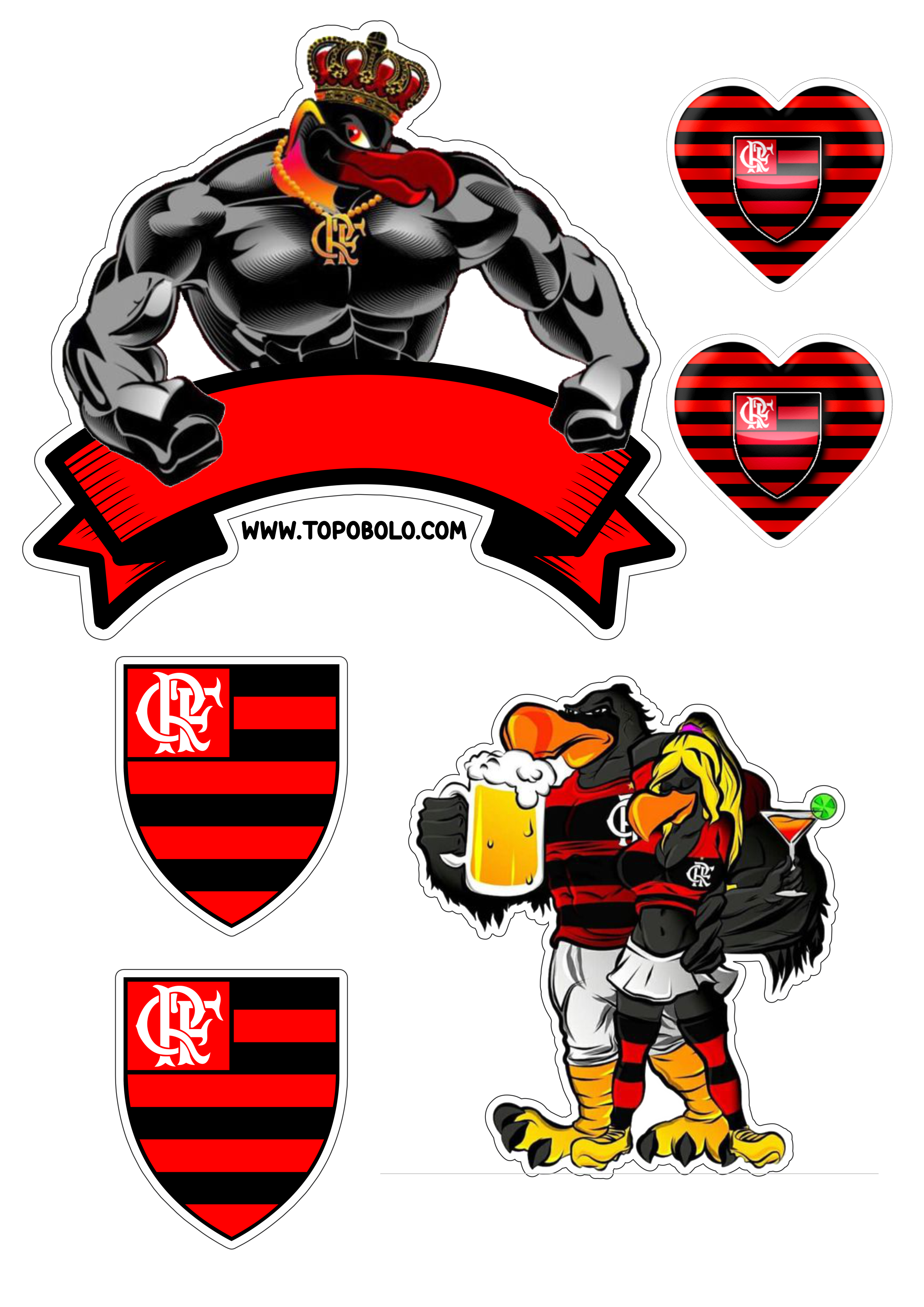Flamengo futebol clube topo de bolo decoração de aniversário urubu mascote campeonato carioca png