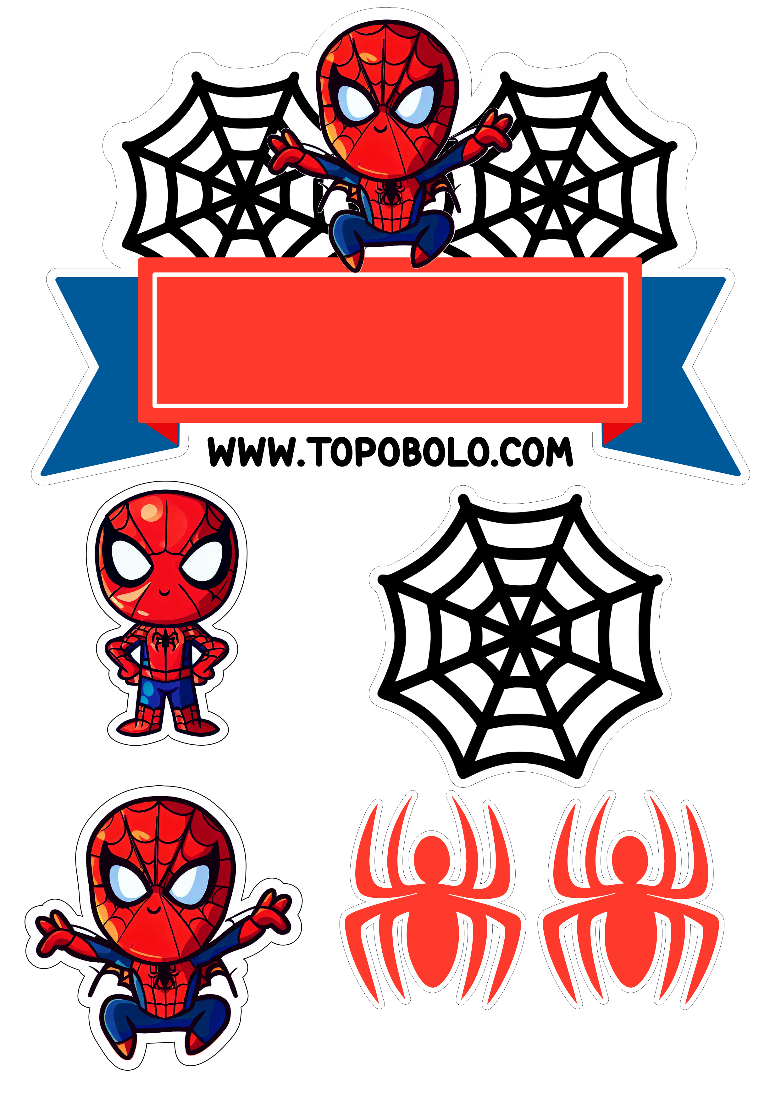 Homem-Aranha aniversário infantil Topo de bolo para imprimir Spider-Man cute chibi png