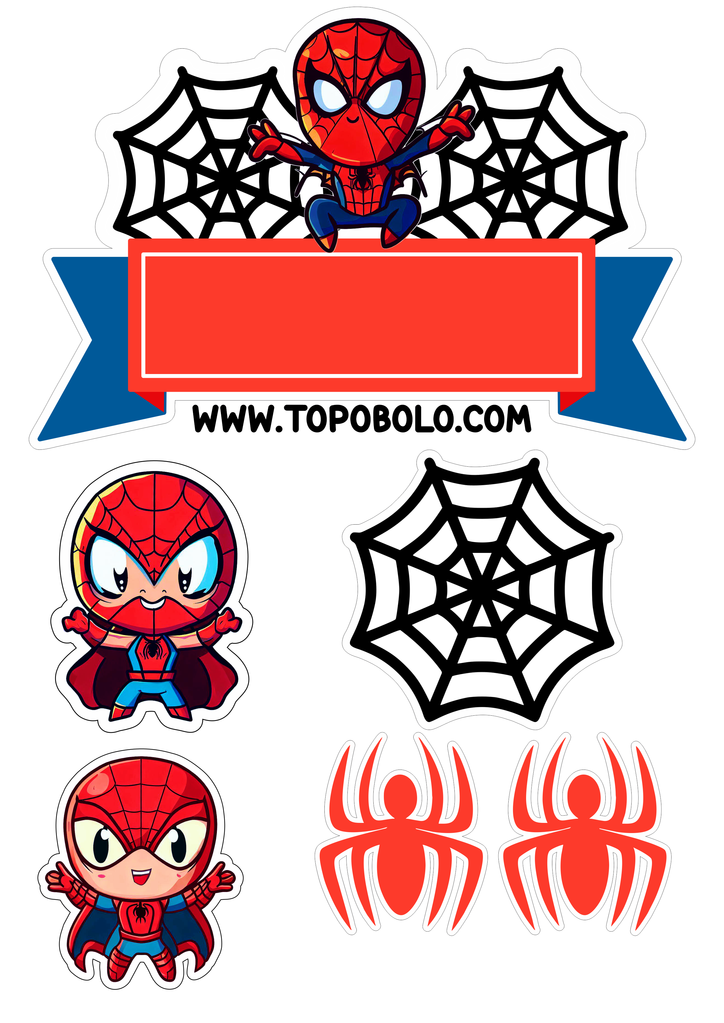 Homem-Aranha aniversário infantil Topo de bolo para imprimir Spider-Man cute chibi papelaria png