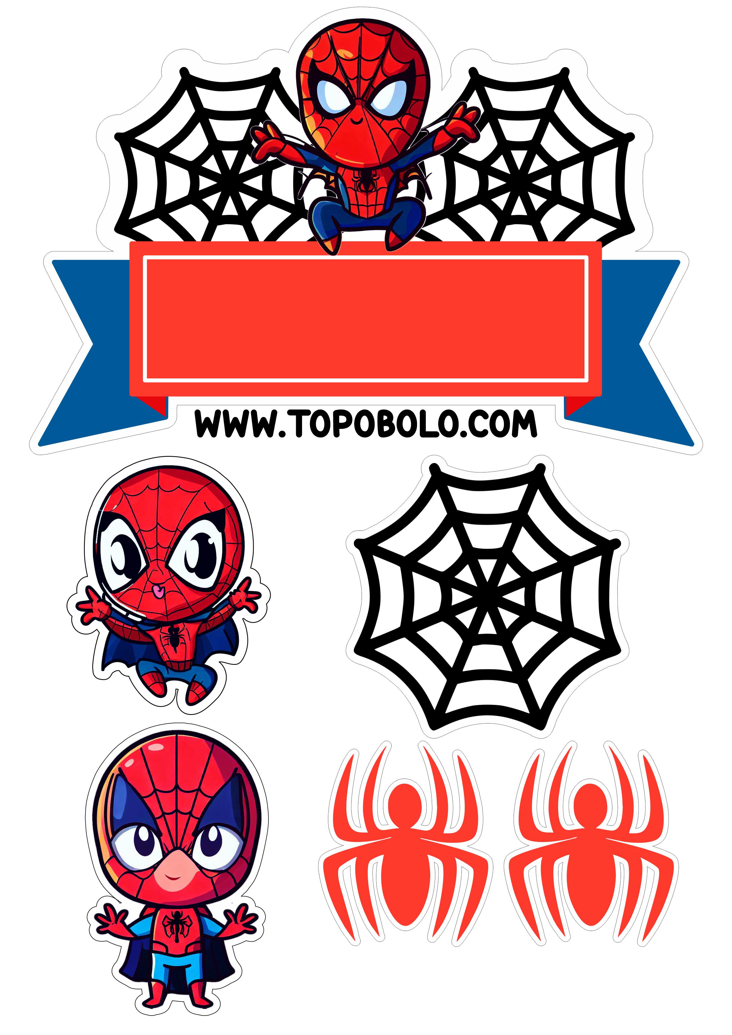 Homem-Aranha aniversário infantil Topo de bolo para imprimir Spider-Man cute chibi papelaria criativa png