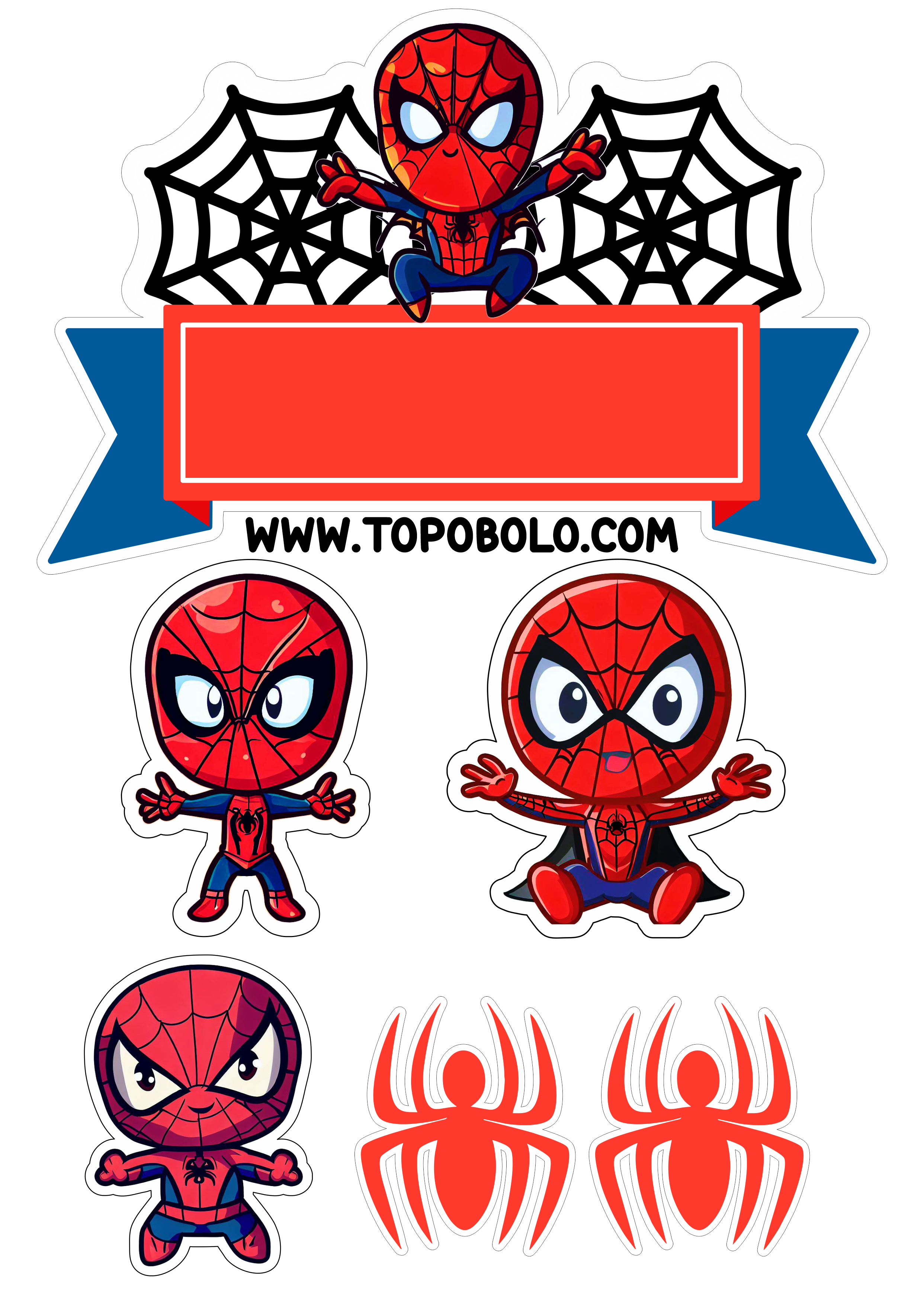 Homem-Aranha aniversário infantil Topo de bolo para imprimir Spider-Man cute chibi papelaria criativa festa pronta png