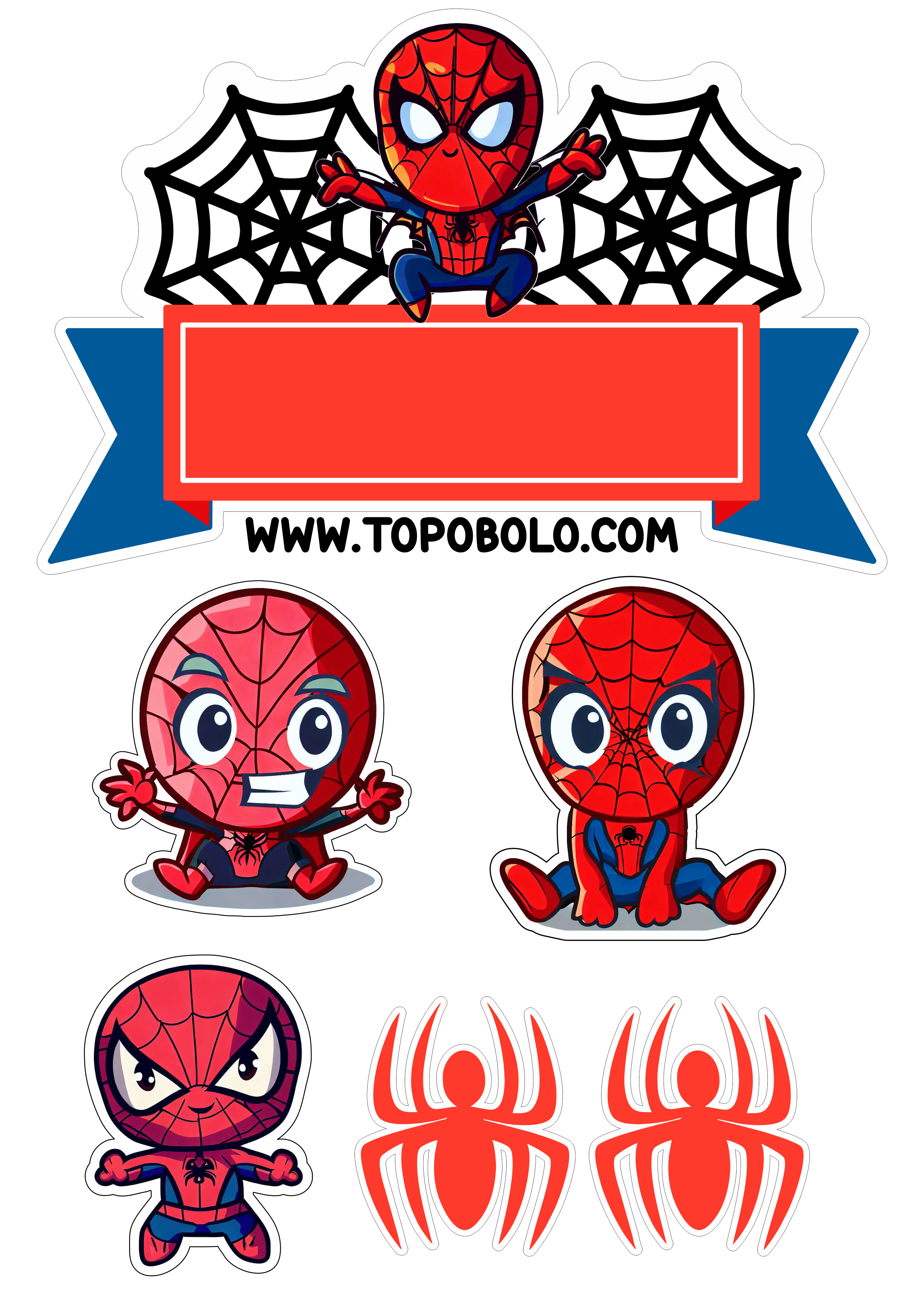 Homem-Aranha aniversário infantil Topo de bolo para imprimir Spider-Man cute chibi papelaria criativa hora da festa png