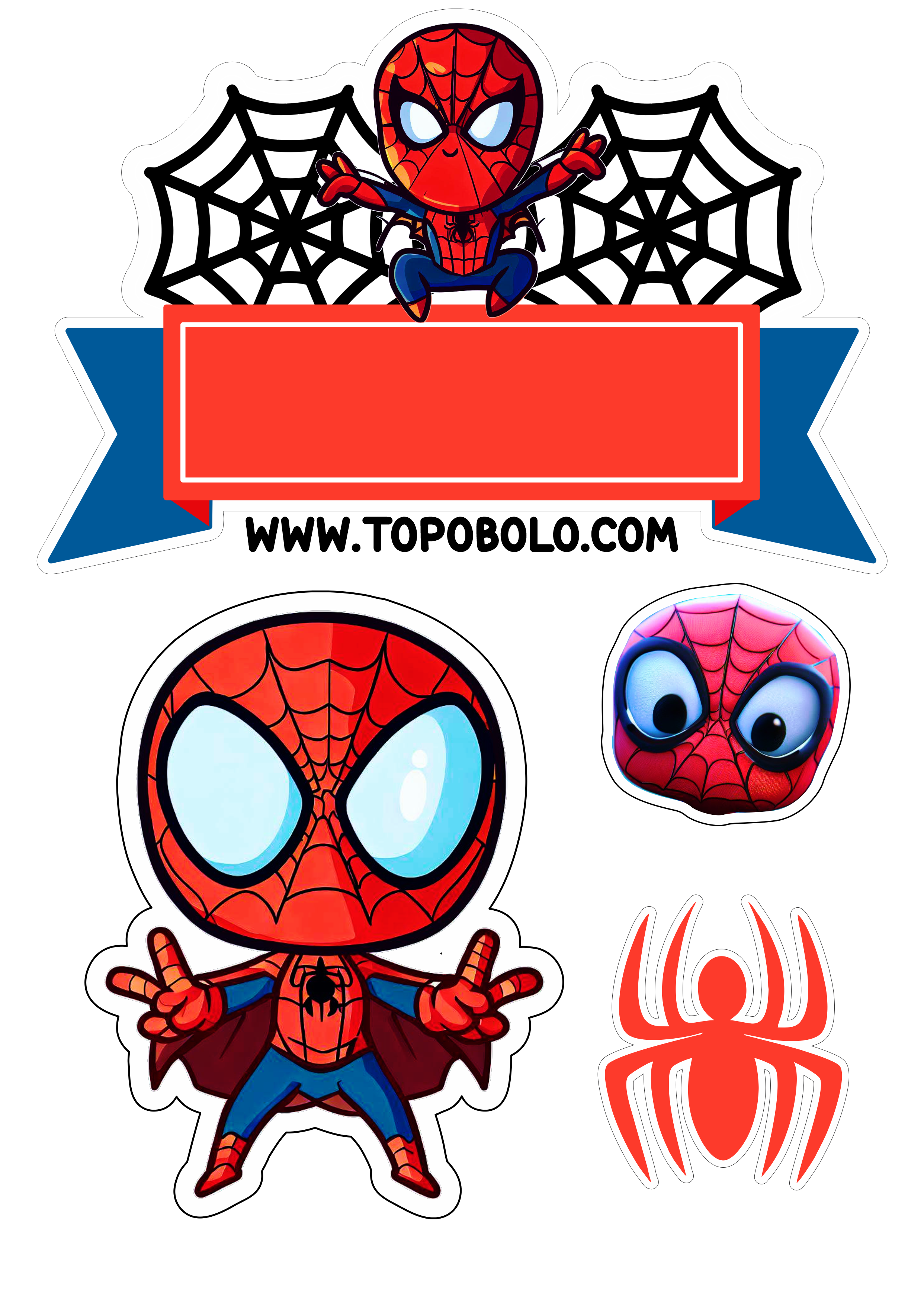 Homem-Aranha aniversário infantil Topo de bolo para imprimir Spider-Man cute chibi papelaria criativa hora da festa design png
