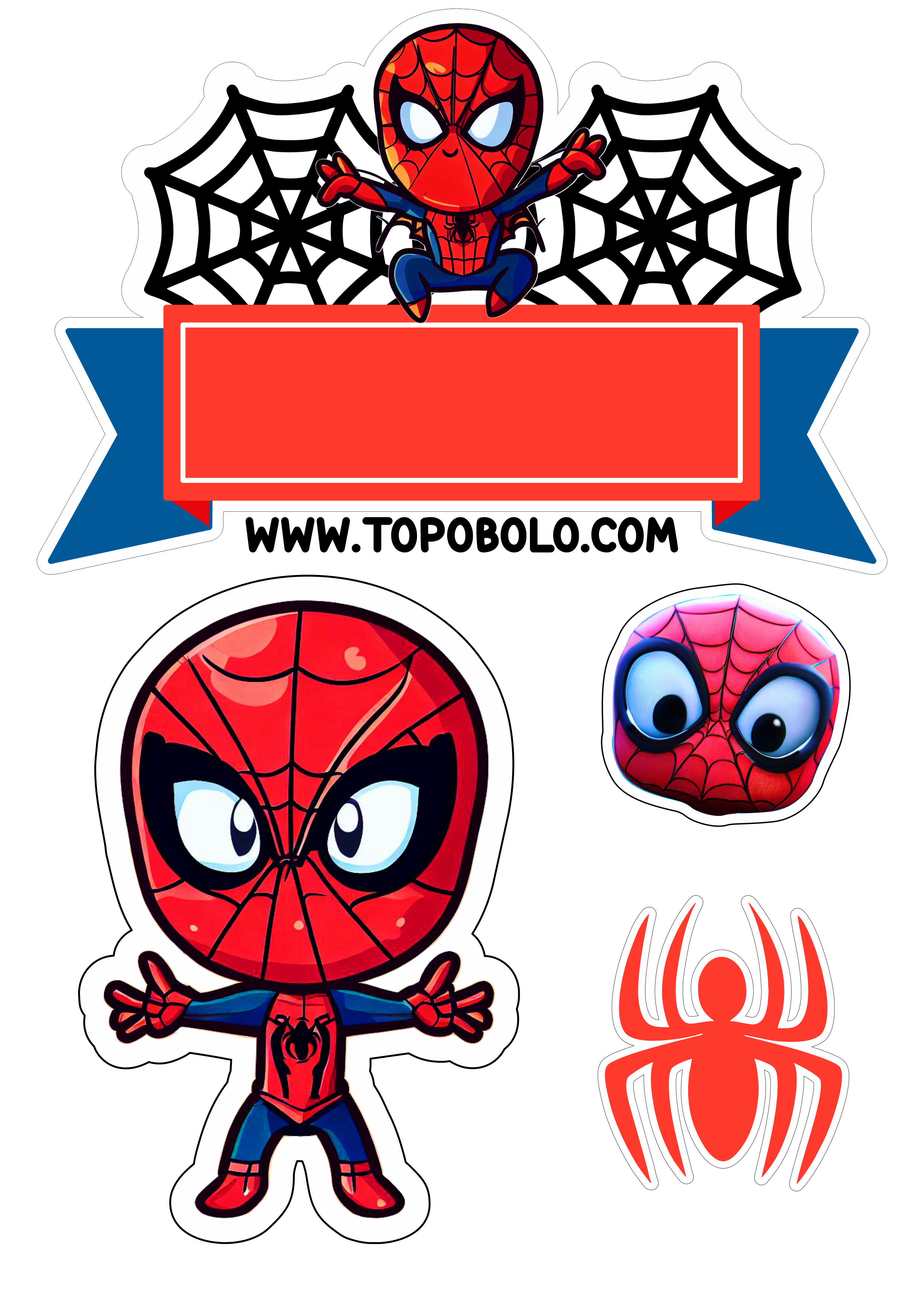 Homem-Aranha aniversário infantil Topo de bolo para imprimir Spider-Man cute chibi papelaria criativa hora da festa free png