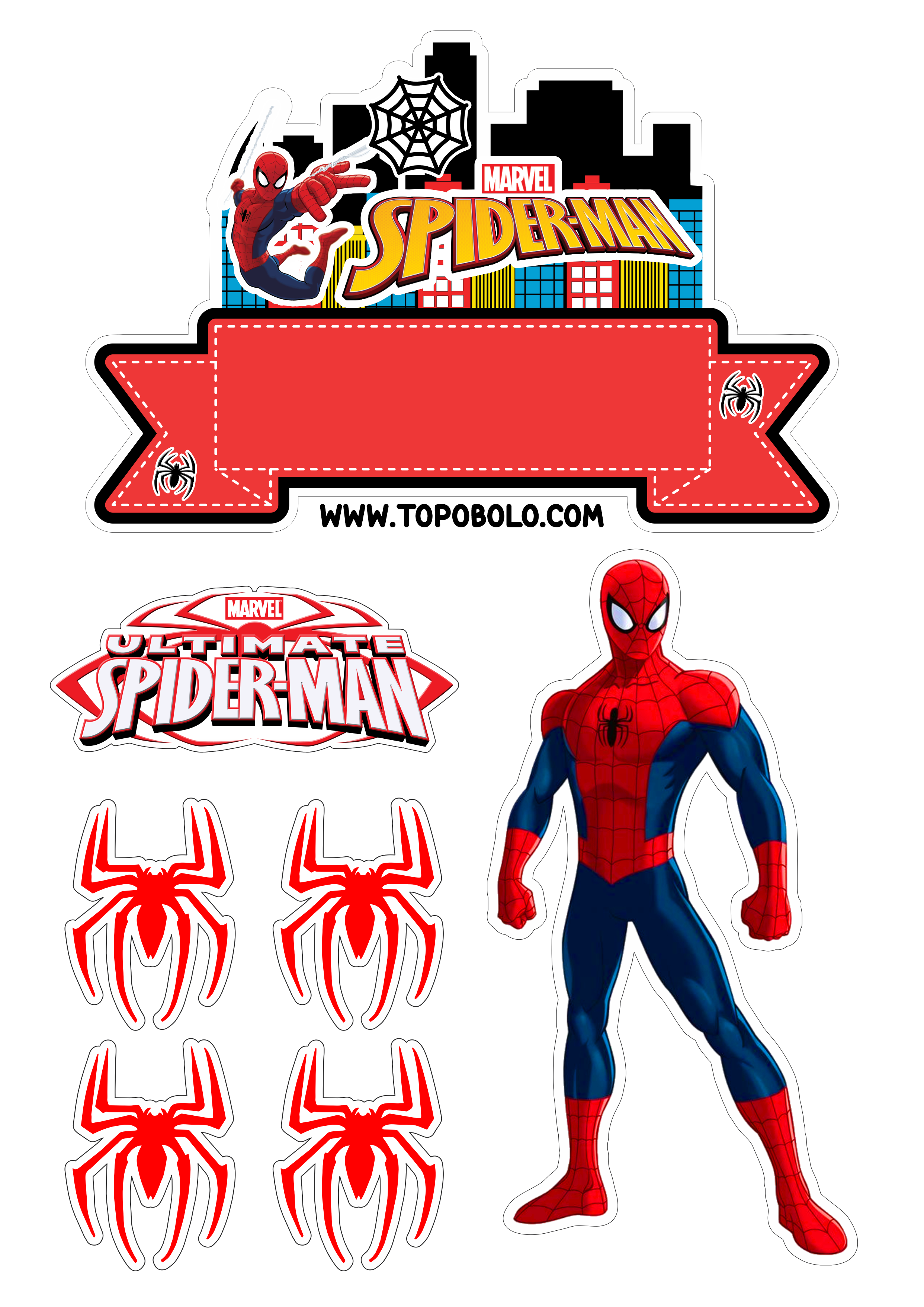 Homem-Aranha aniversário infantil Topo de bolo para imprimir Spider-Man png
