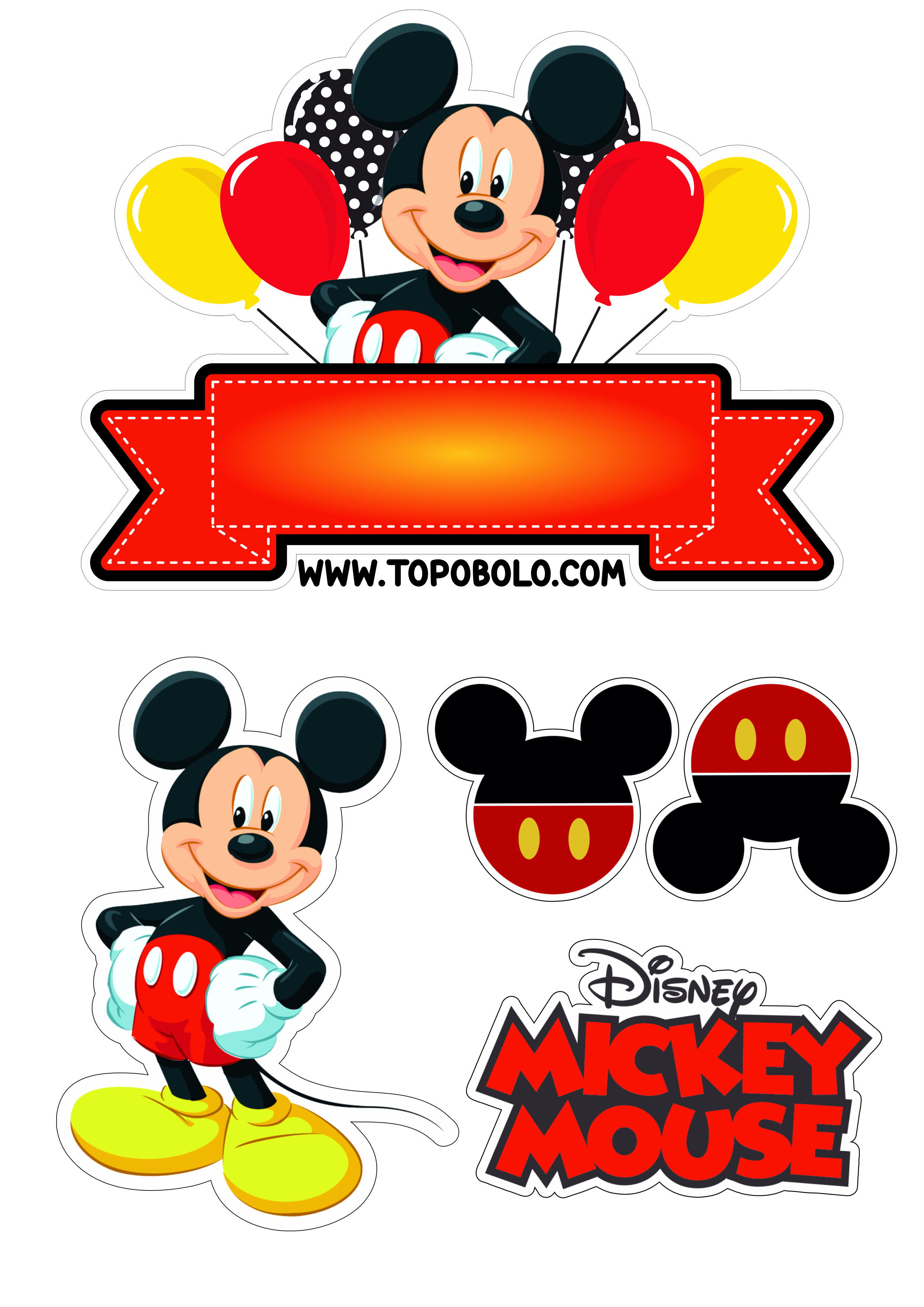 Mickey mouse topo de bolo para imprimir png
