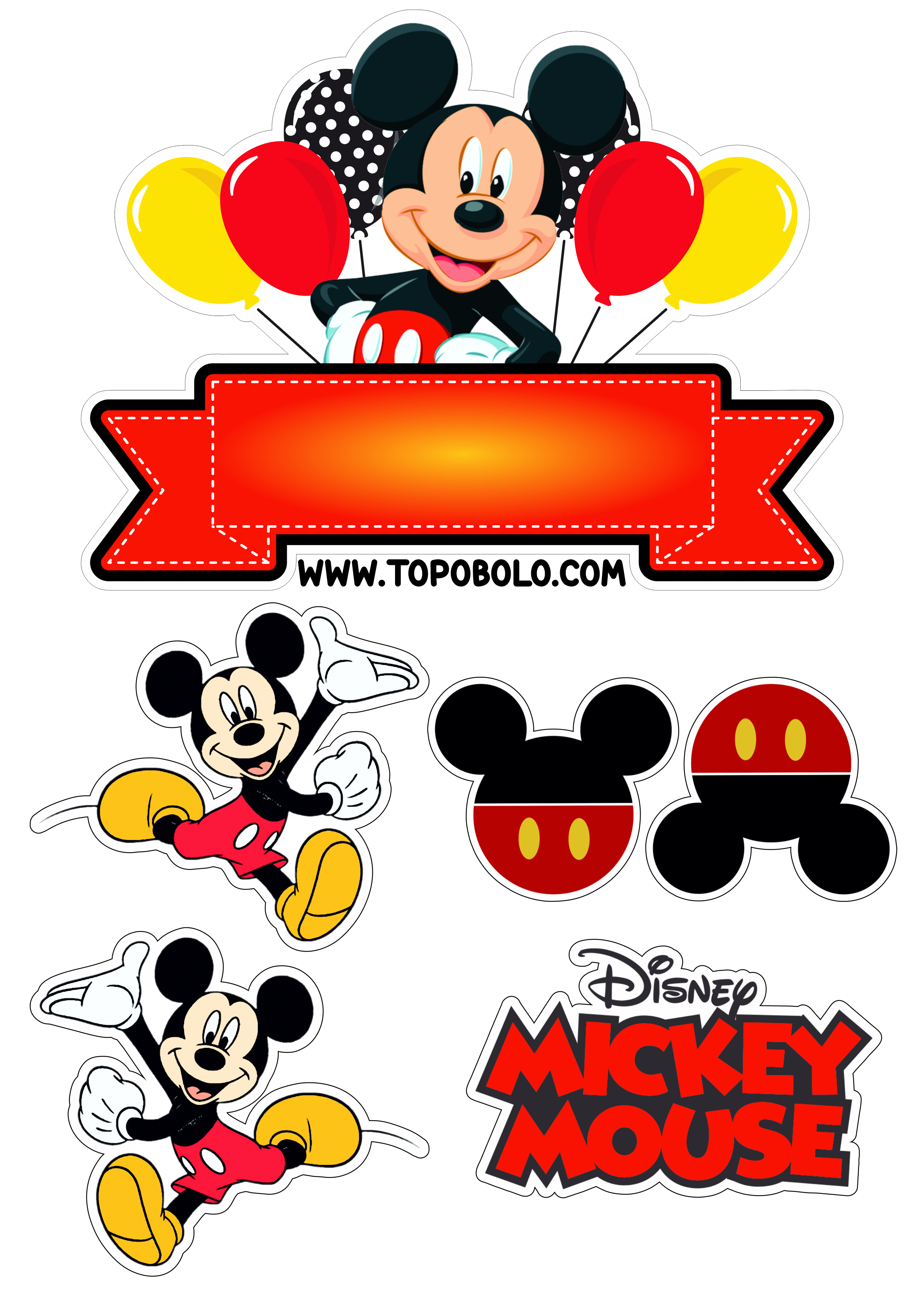 Mickey mouse topo de bolo para imprimir festa png