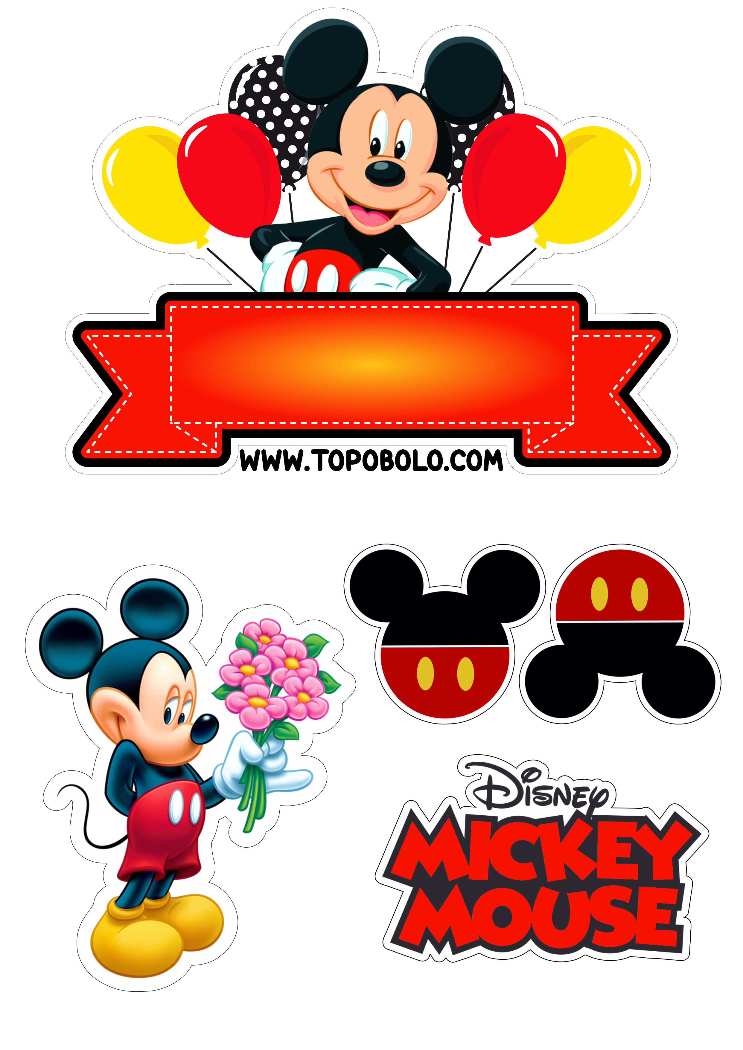 Mickey mouse topo de bolo para imprimir festa aniversário png