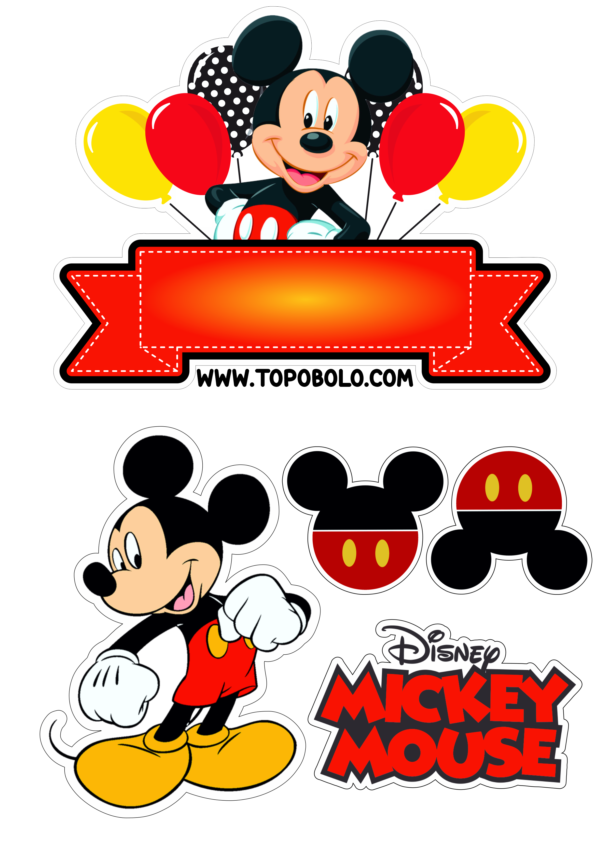 Mickey mouse topo de bolo para imprimir festa aniversário infantil png