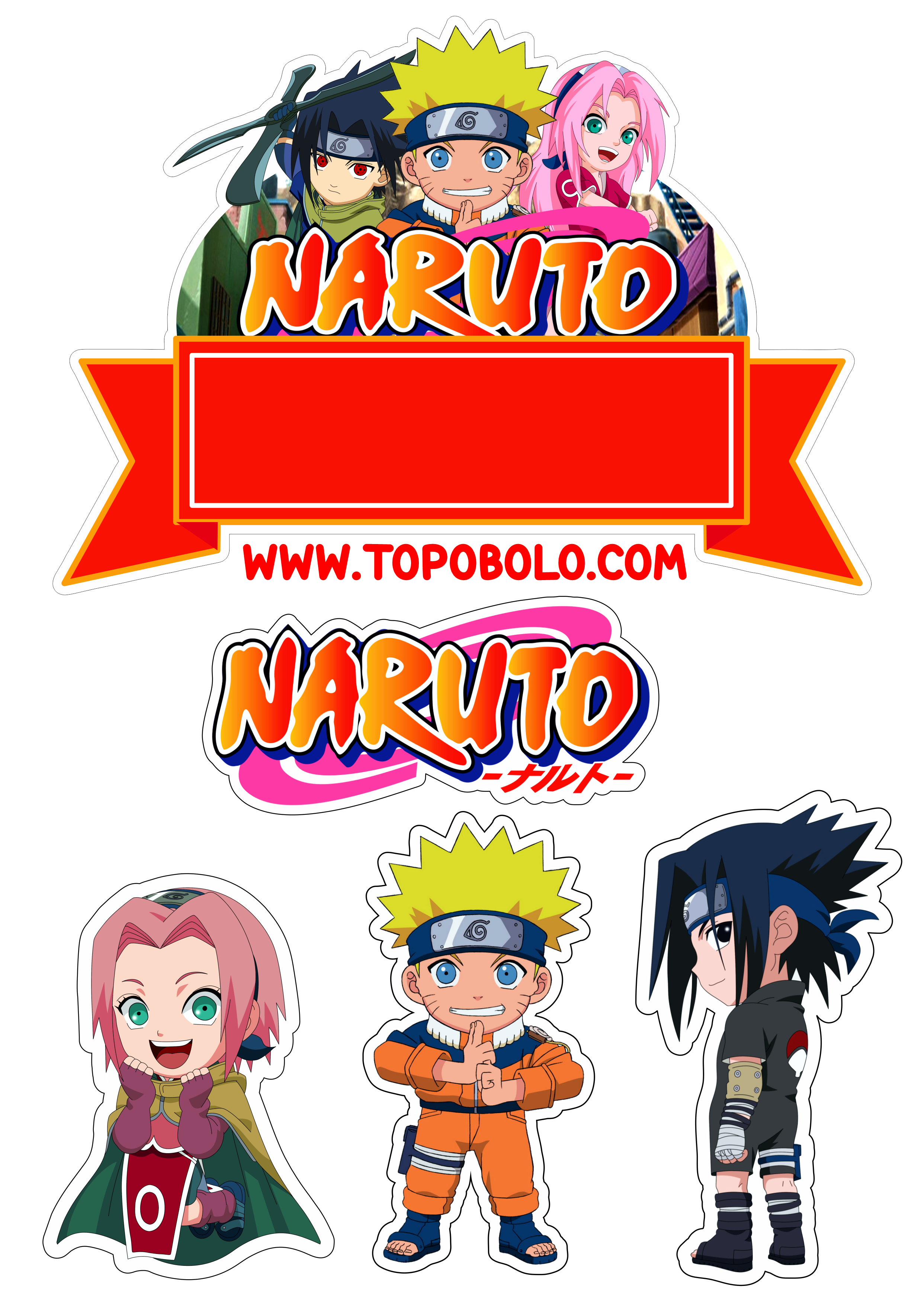 Naruto Clássico topo de bolo de aniversário Sasuke e Sakura time 7 png