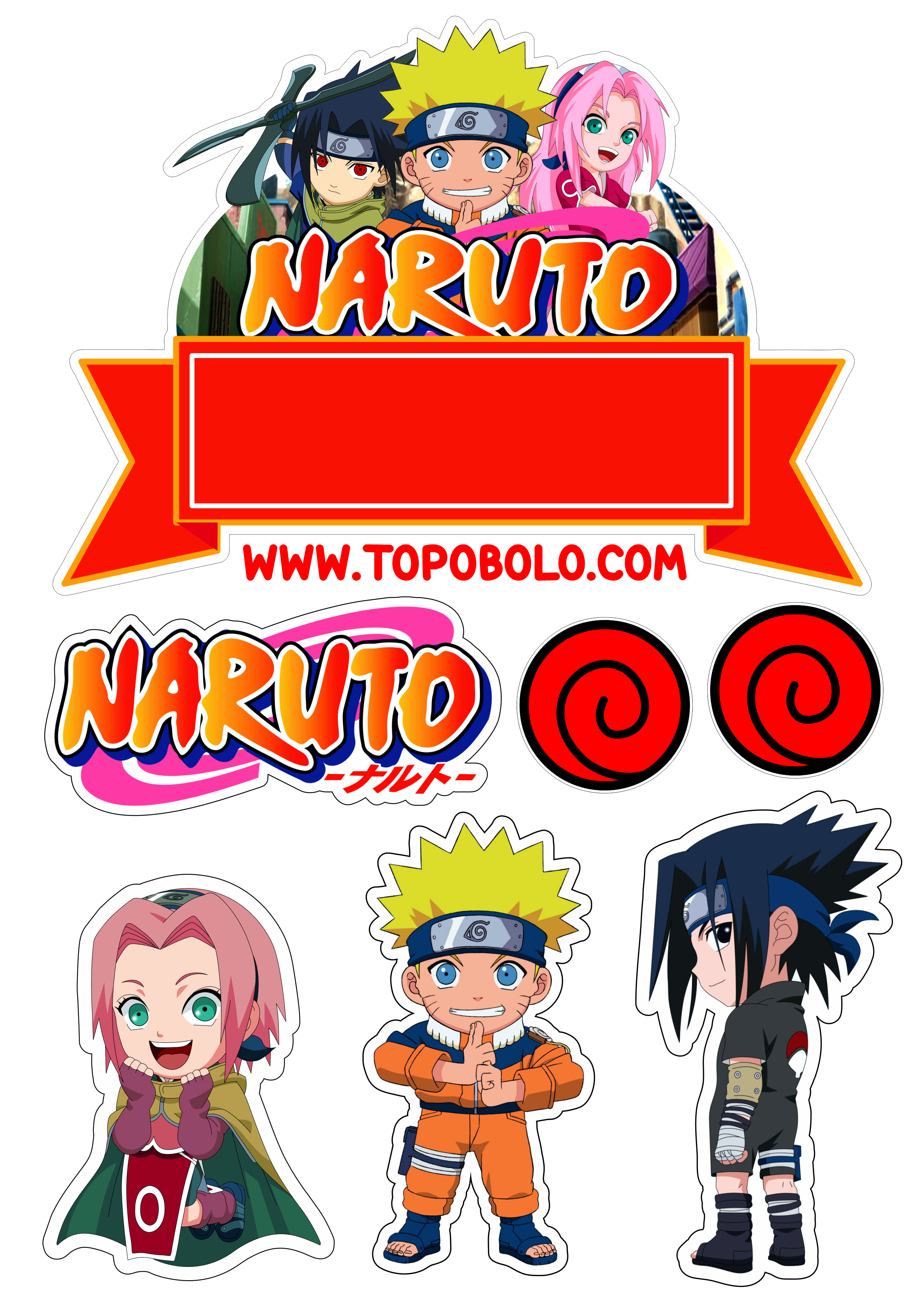 Naruto Clássico topo de bolo de aniversário Sasuke e Sakura time 7 anime png