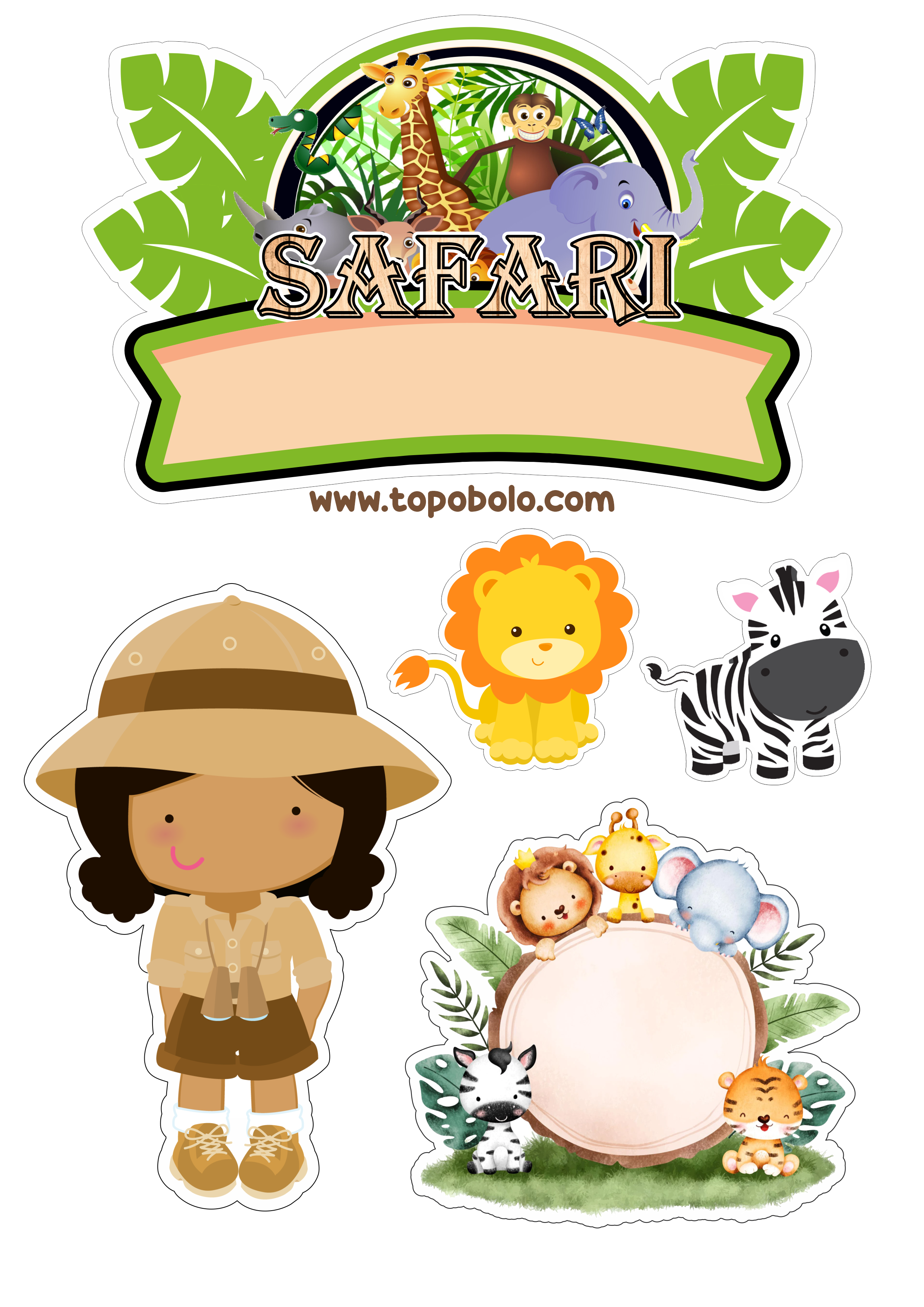 Safari de animais topo de bolo festa infantil png