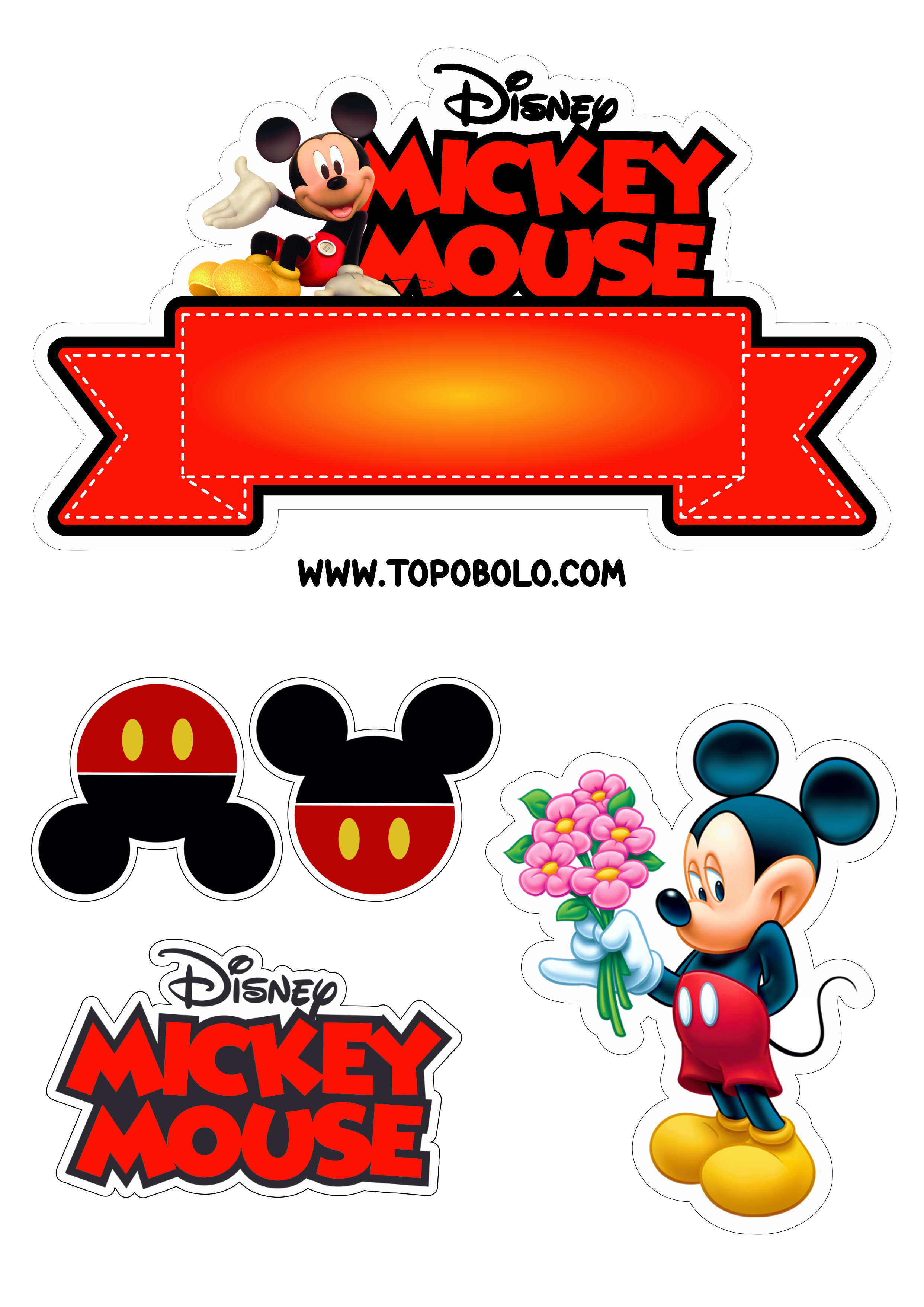 Topo de bolo Mickey Mouse festa de aniversário infantil Disney desenho infantil papelaria png