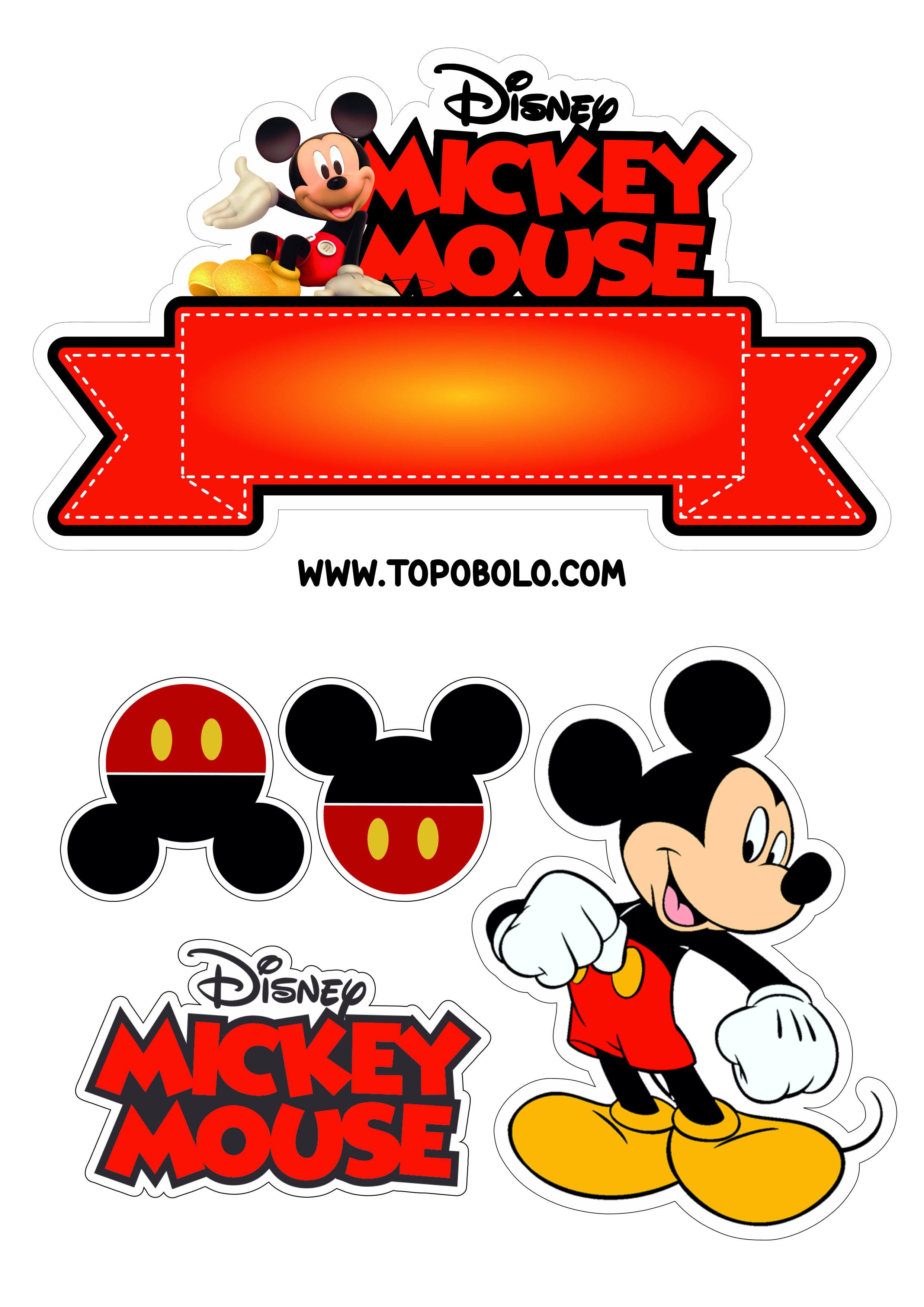 Topo de bolo Mickey Mouse festa de aniversário infantil Disney desenho infantil papelaria criativa png