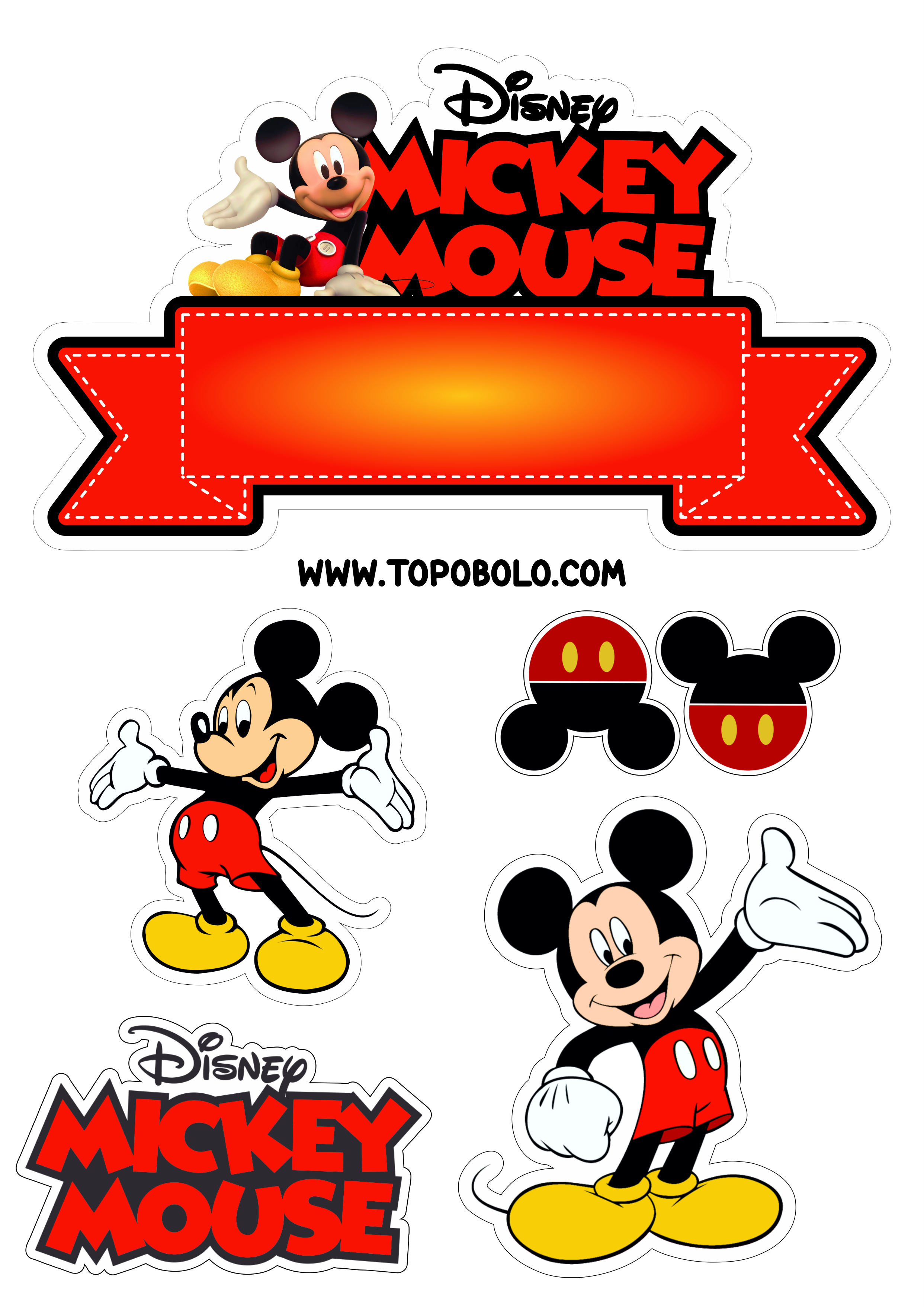 Topo de bolo Mickey Mouse festa de aniversário infantil Disney desenho infantil papelaria criativa artesanato png