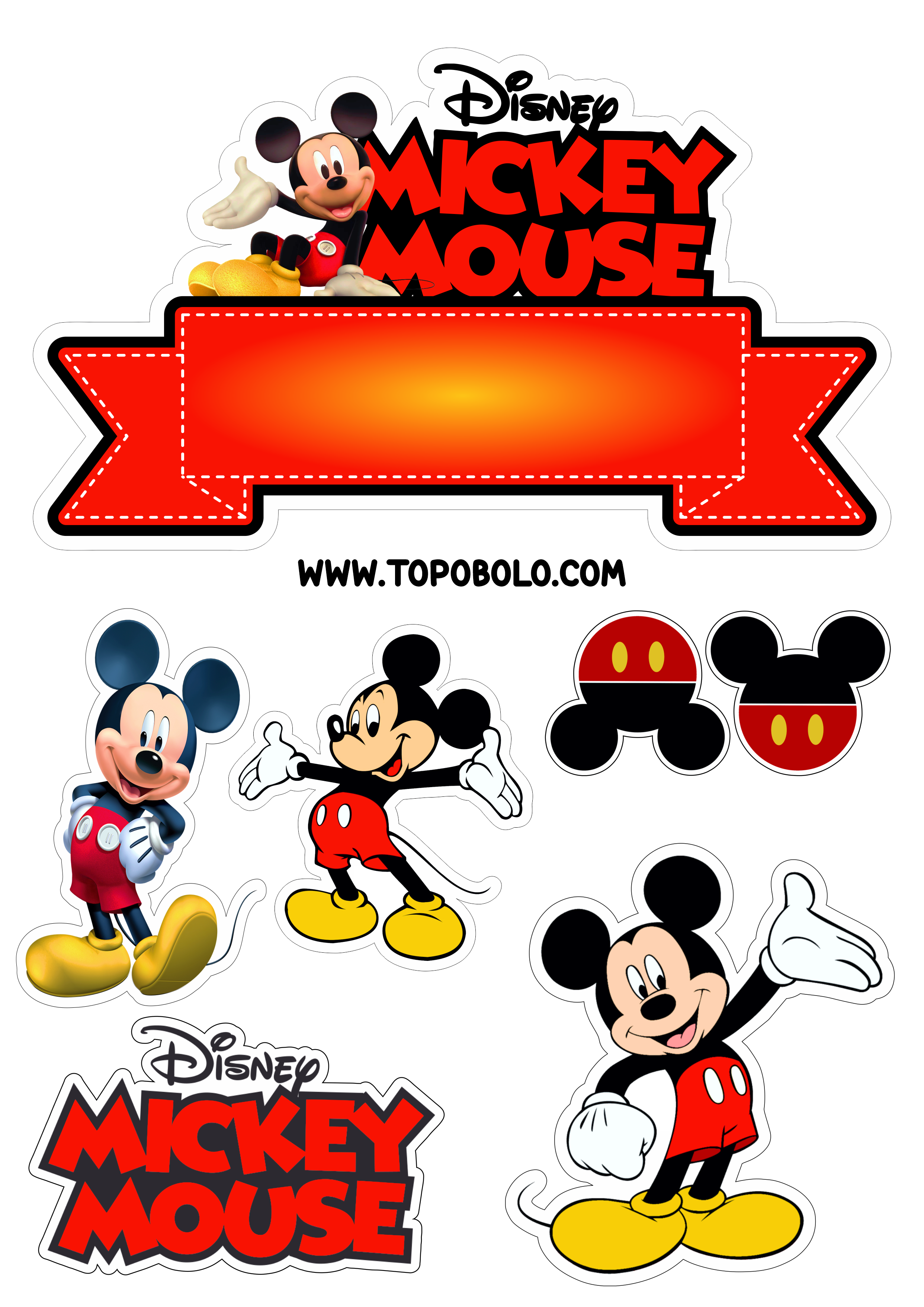 Aniversário infantil Tema Mickey Mouse topo de bolo png