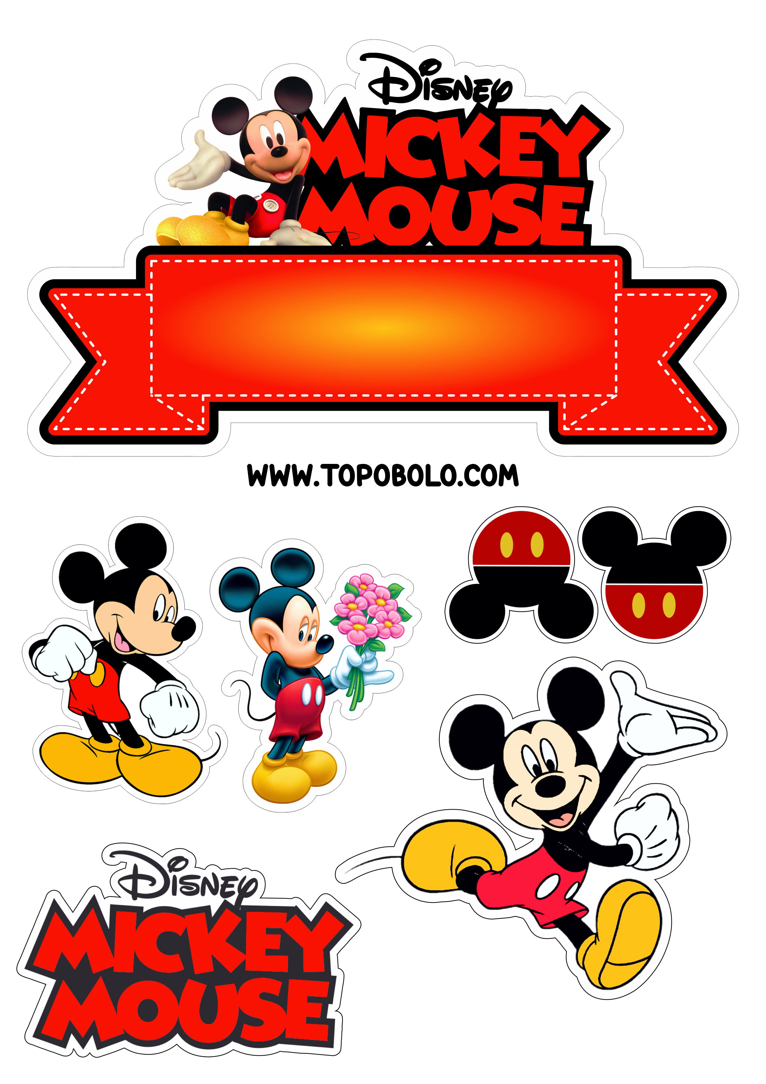 Aniversário infantil Tema Mickey Mouse topo de bolo Disney png