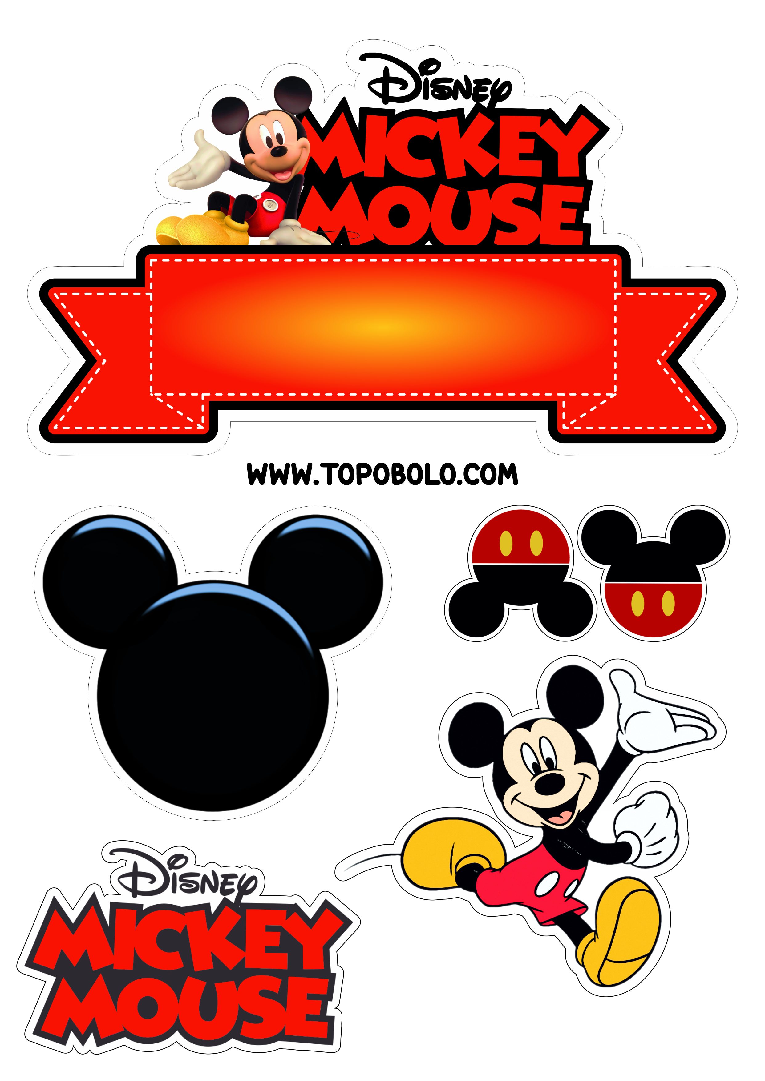 Aniversário infantil Tema Mickey Mouse topo de bolo Disney desenho infantil png