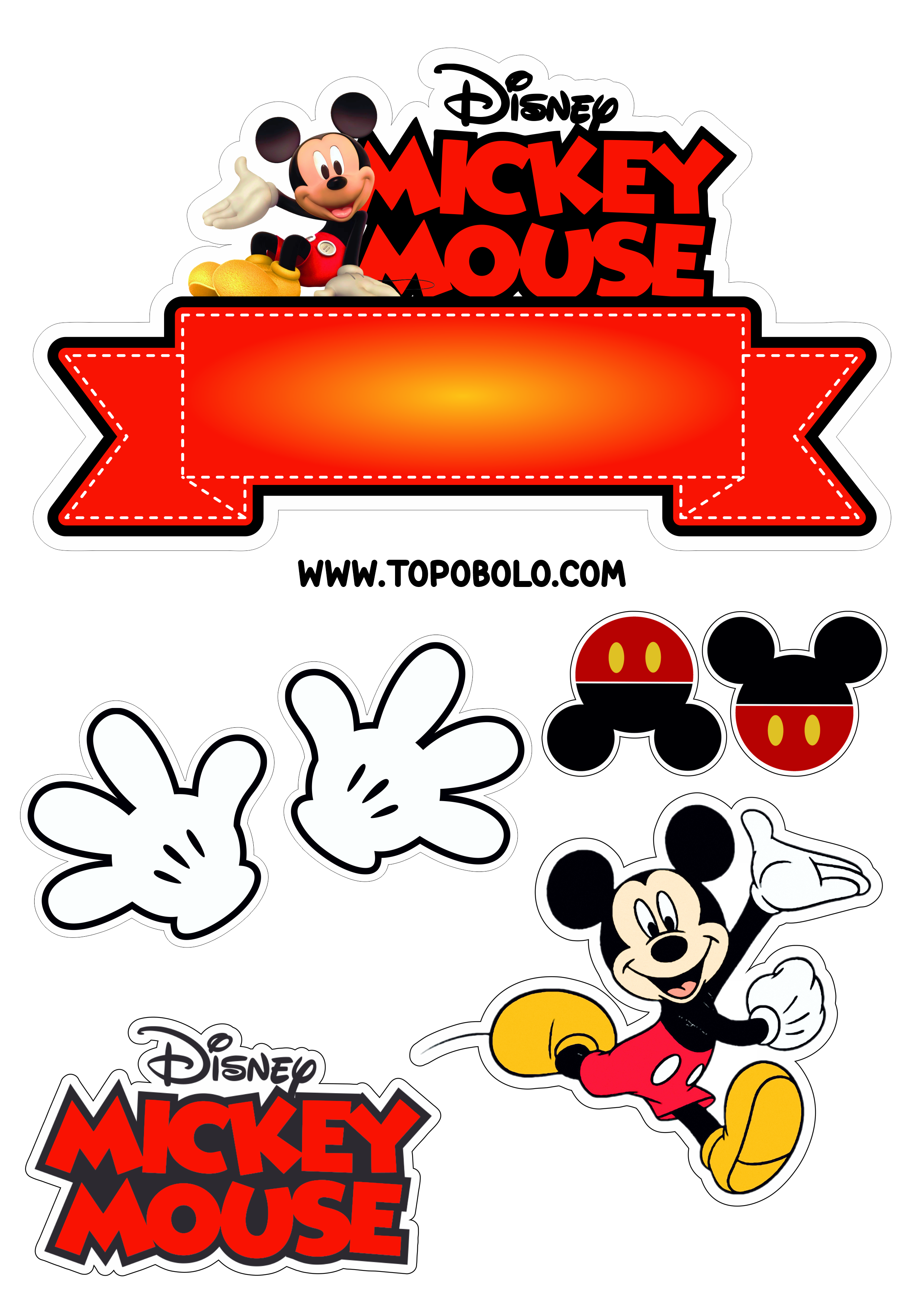 Aniversário infantil Tema Mickey Mouse topo de bolo Disney desenho infantil hora da festa png
