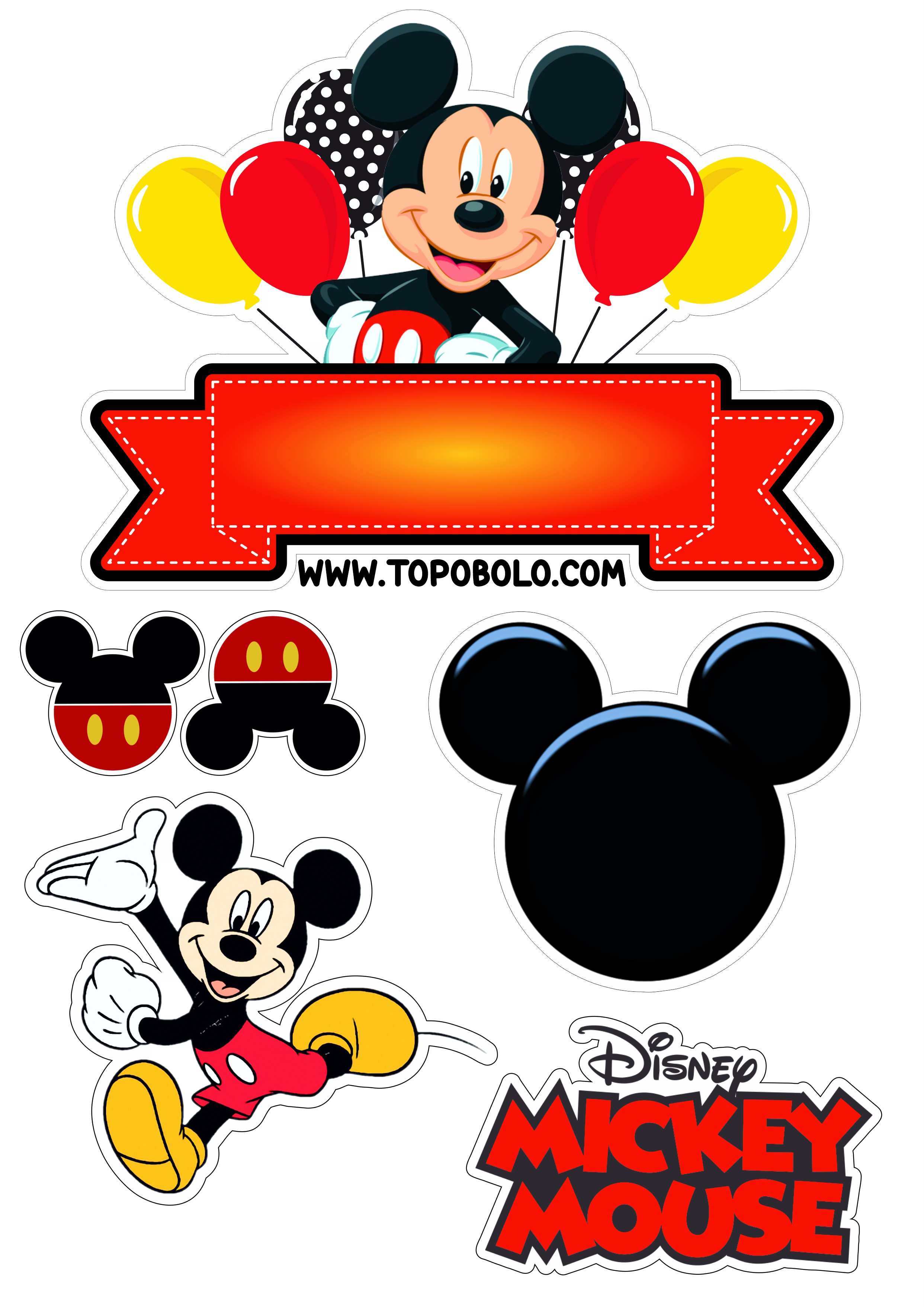 Topo de bolo Mickey Mouse festa de aniversário infantil Disney desenho png